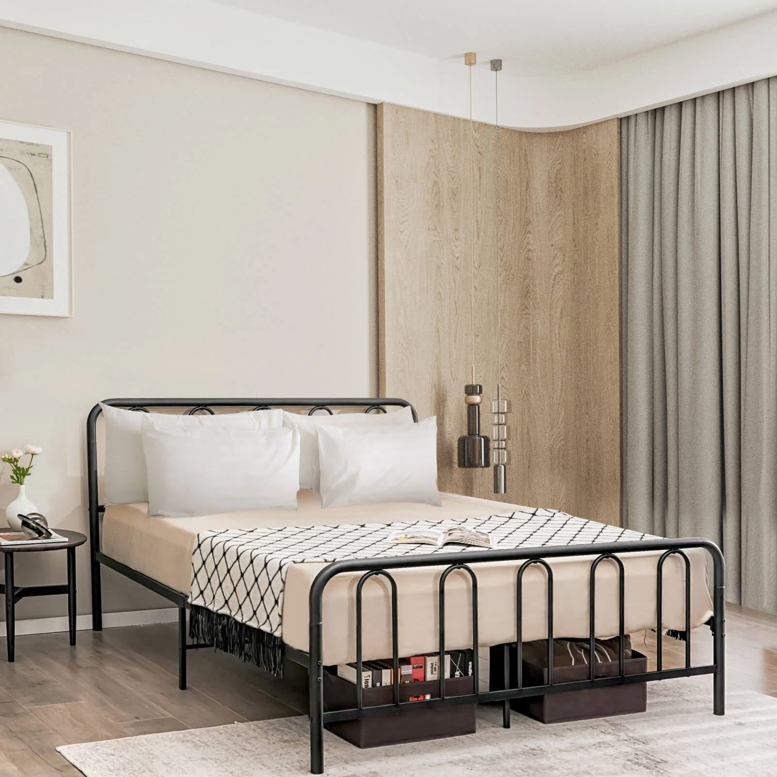Queen Size Metal Bed Frame With Headboard, Footboard, Black - Image 7