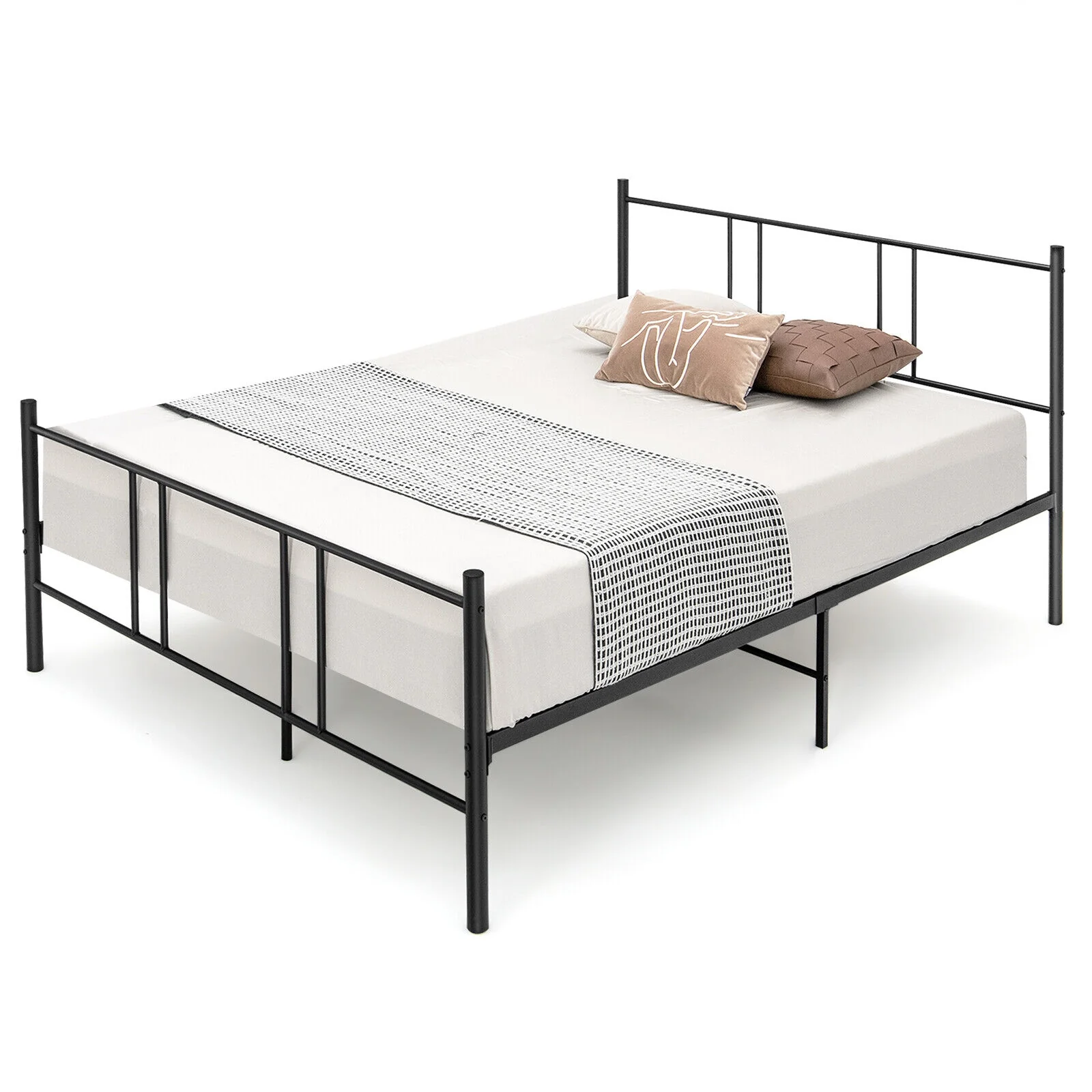 Queen Size Platform Bed Frame With High Headboard, Black - Image 10