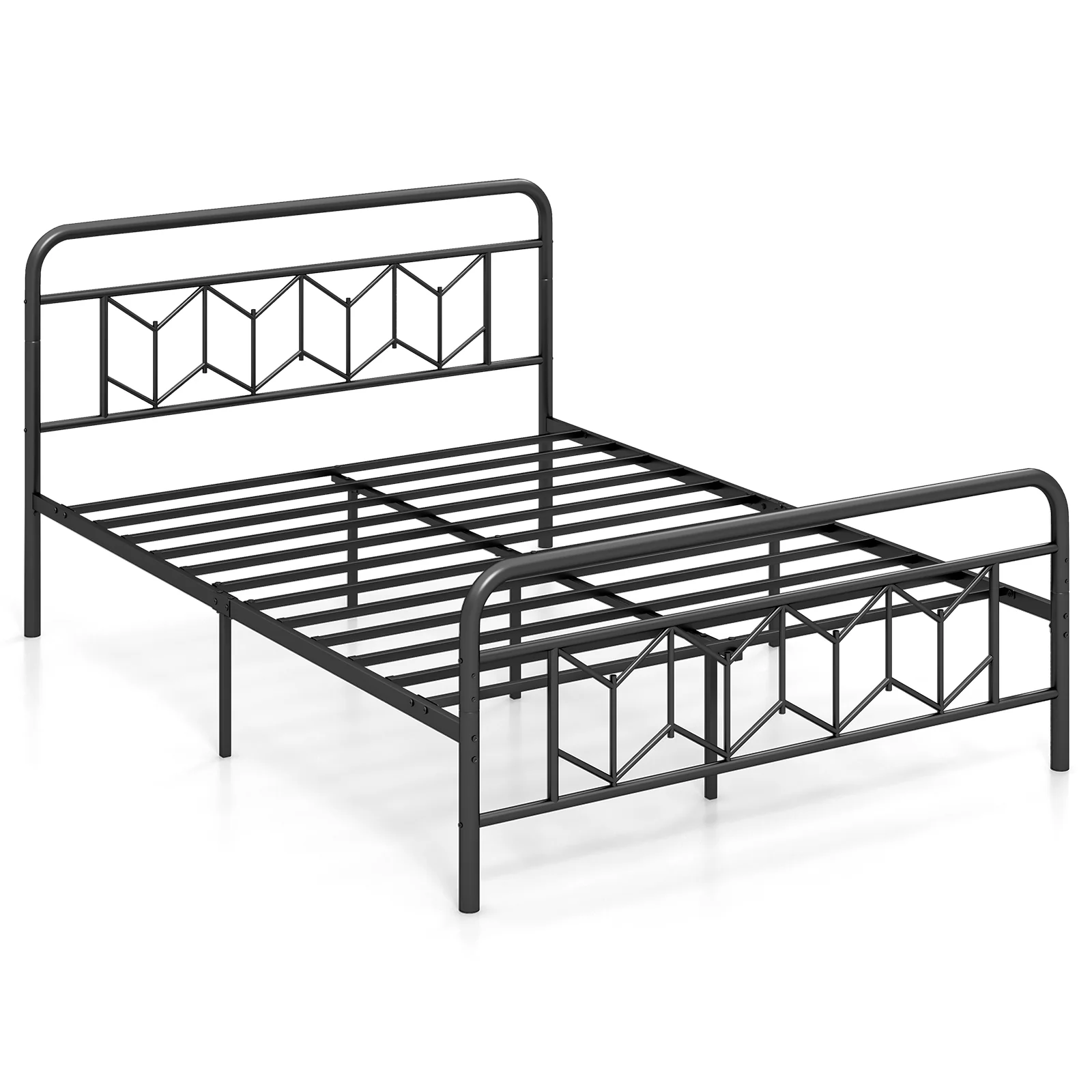 Queen Size Platform Bed, High Headboard, Snap Lock Metal Slats, Black - Image 4