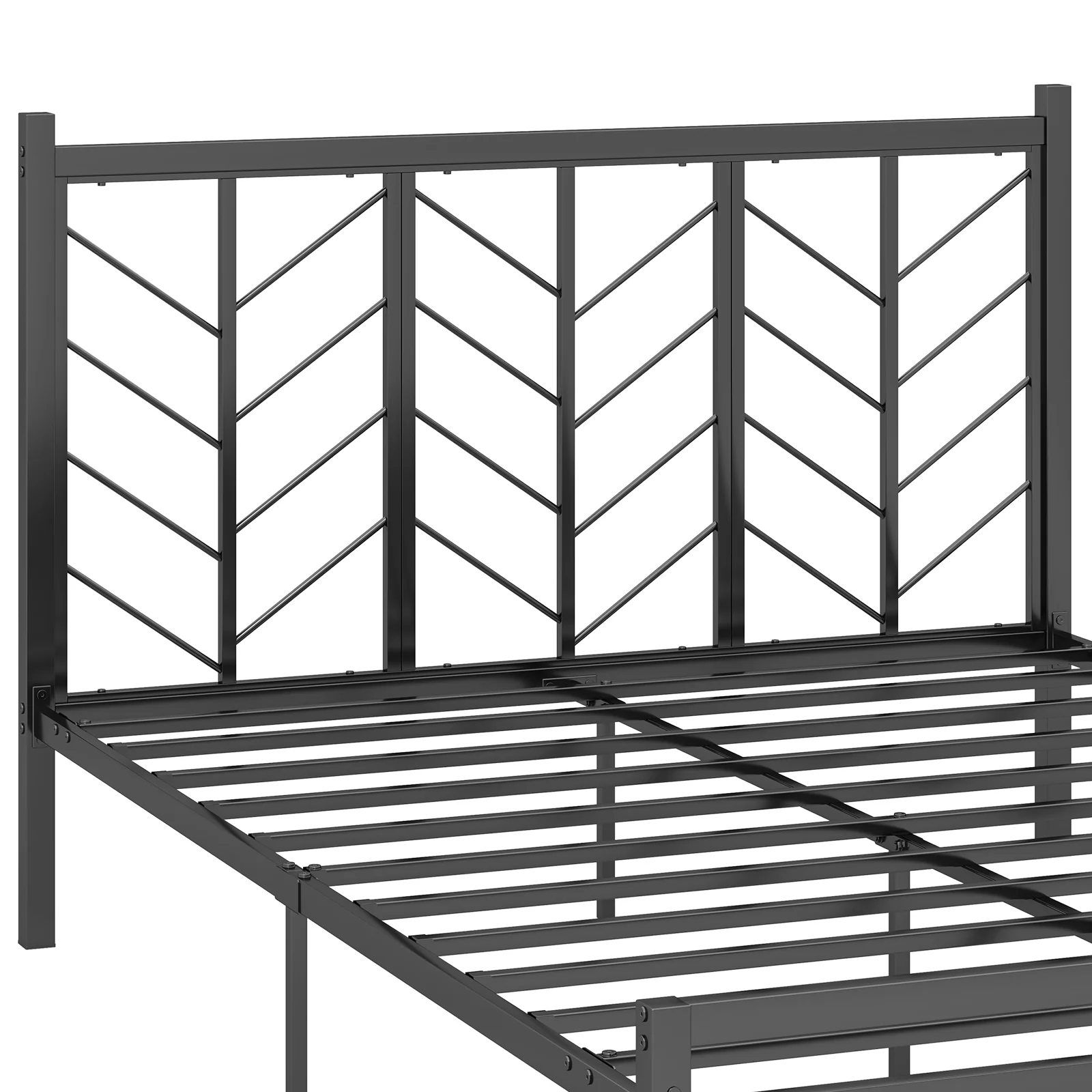 Queen Size Platform Bed With Headboard, Metal Frame, Black - Image 10