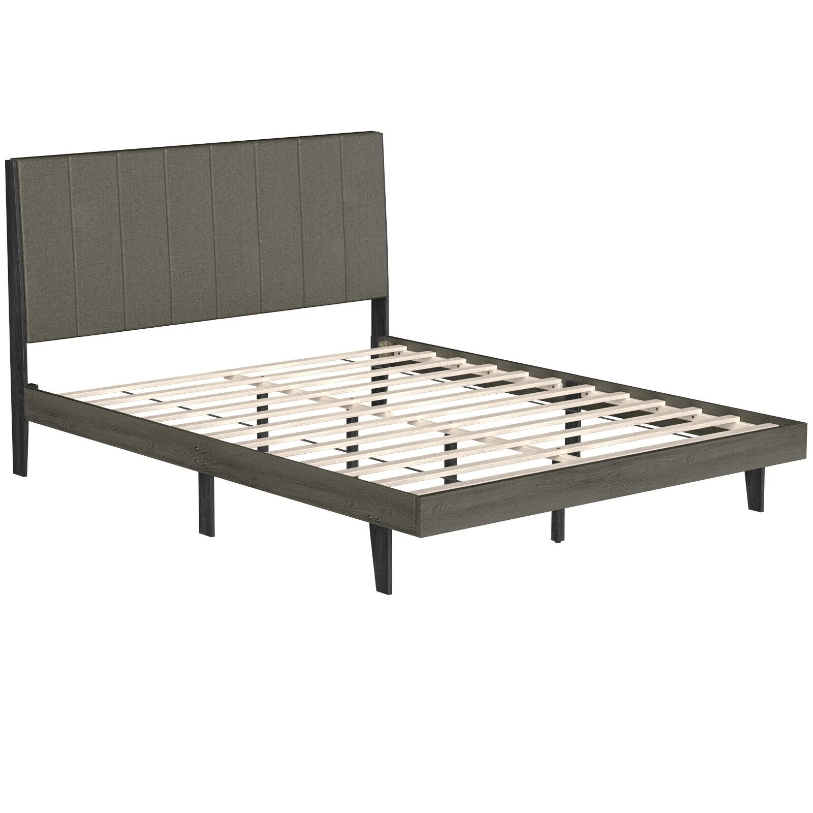 Queen Size Upholstered Bed Frame, Tufted Headboard, Gray - Image 2