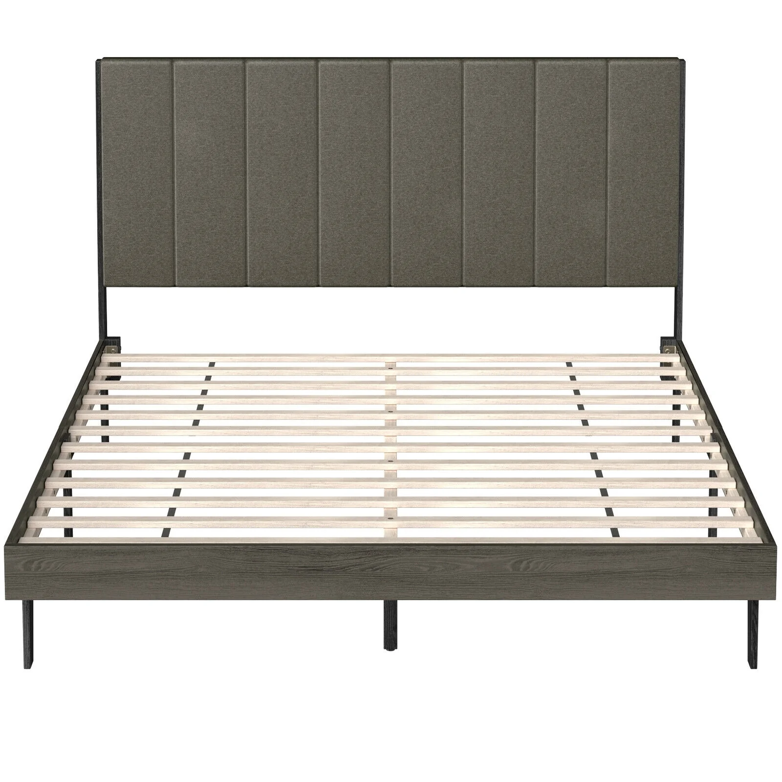 Queen Size Upholstered Bed Frame, Tufted Headboard, Gray - Image 5