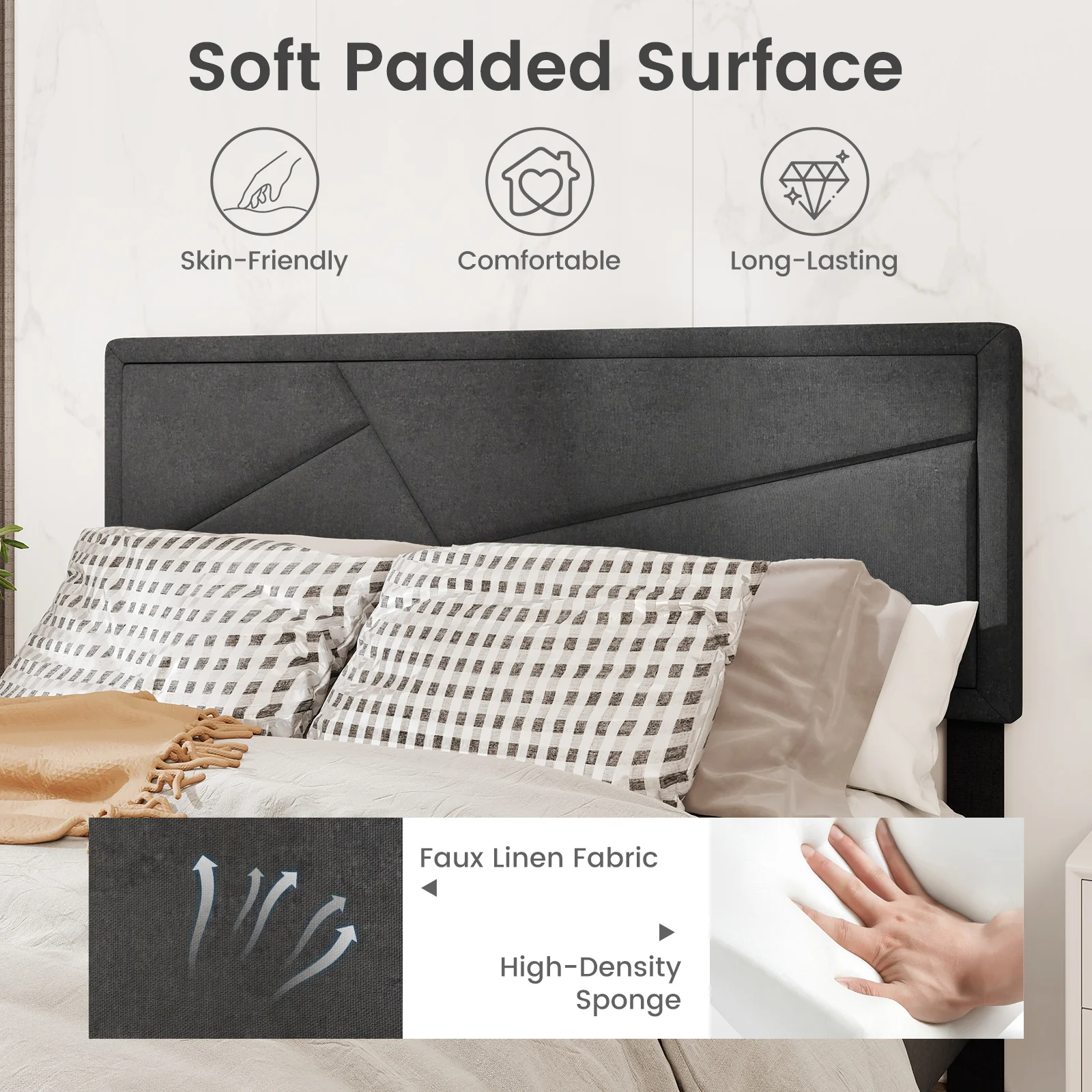 Queen Size Upholstered Platform Bed Frame, Gray - Image 6