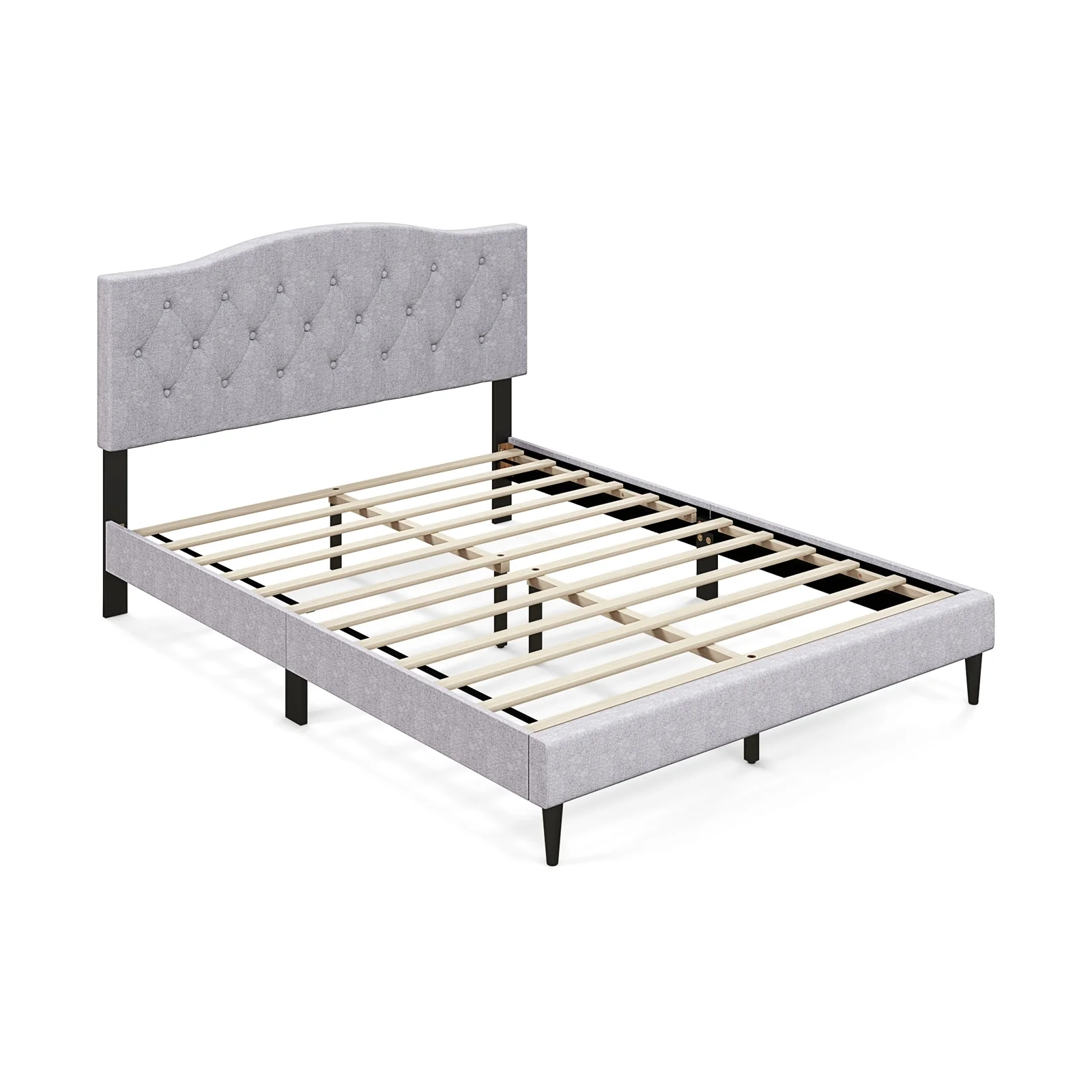 Queen Size Upholstered Platform Bed with Button Tufted Headboard-Queen Size, Gray - Image 4