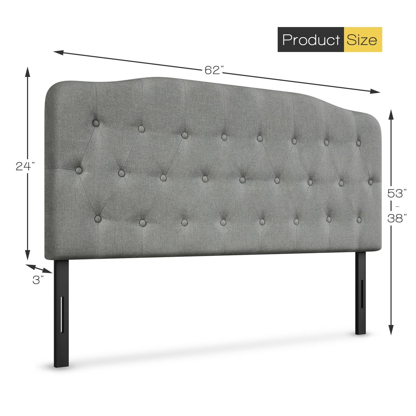 Queen Upholstered Headboard, Adjustable Height, Light Gray - Image 5