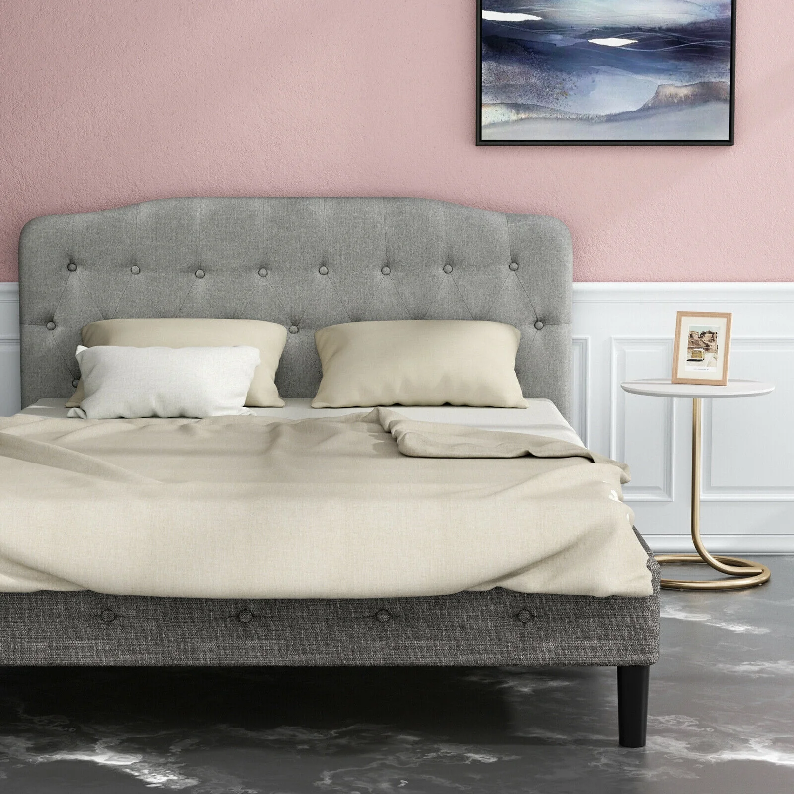 Queen Upholstered Headboard, Adjustable Height, Light Gray - Image 8