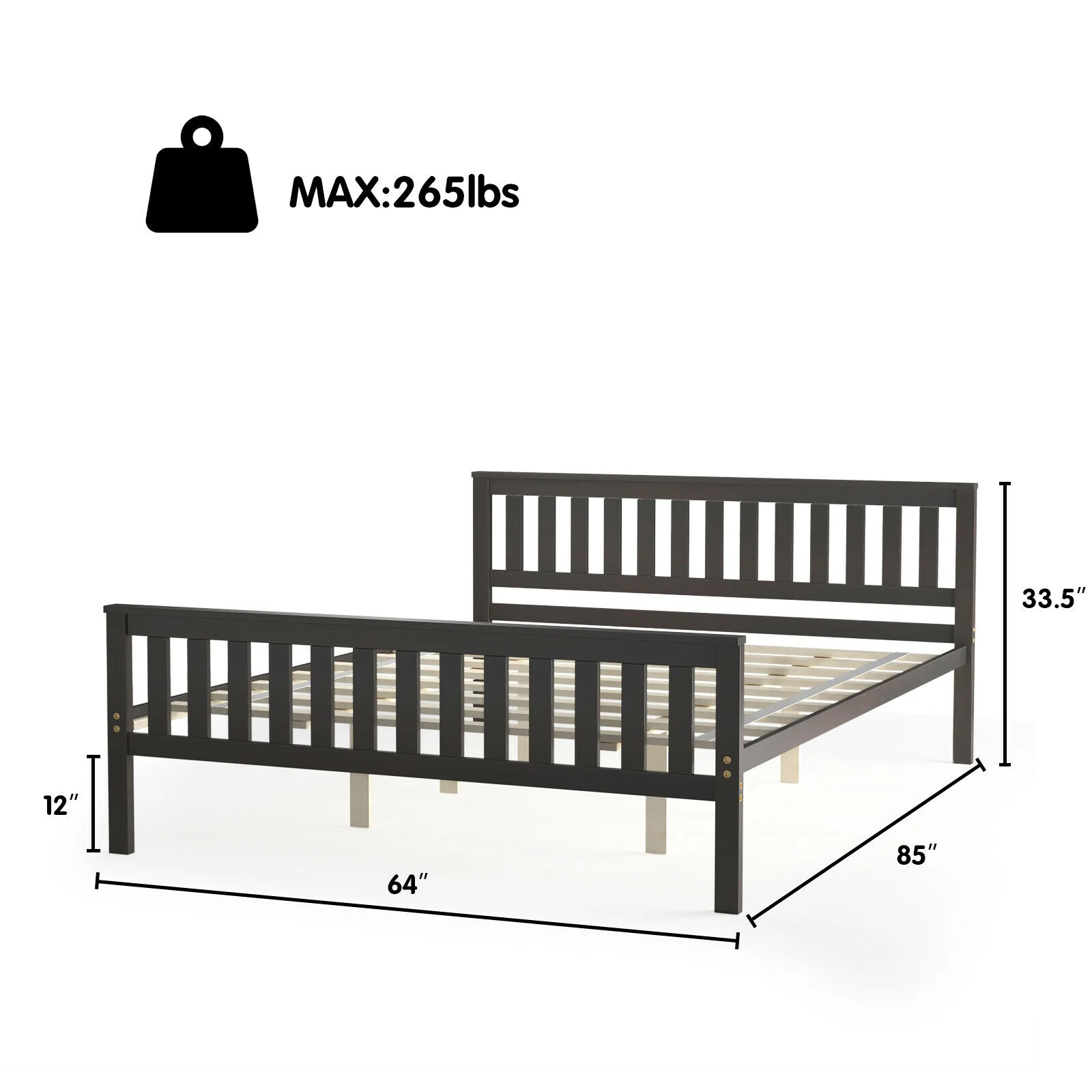 Queen Wood Platform Bed With Headboard, Espresso - Image 5