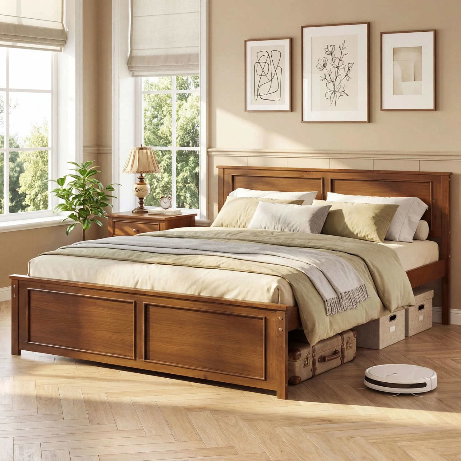 Queen Wooden Bed Frame With Headboard - Image 2