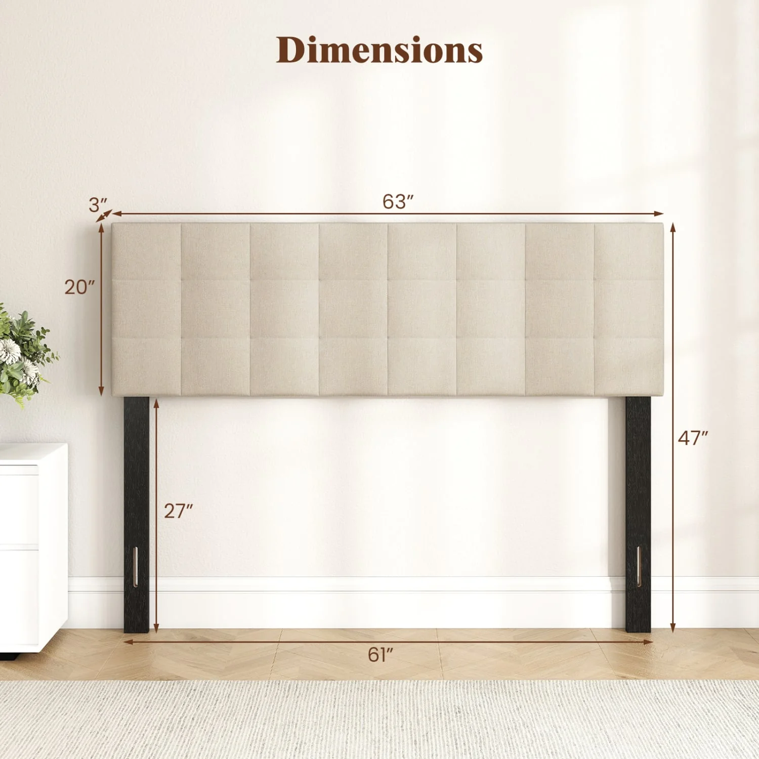 Quilted Grid Linen Headboard, Queen/Full, Beige - Image 5