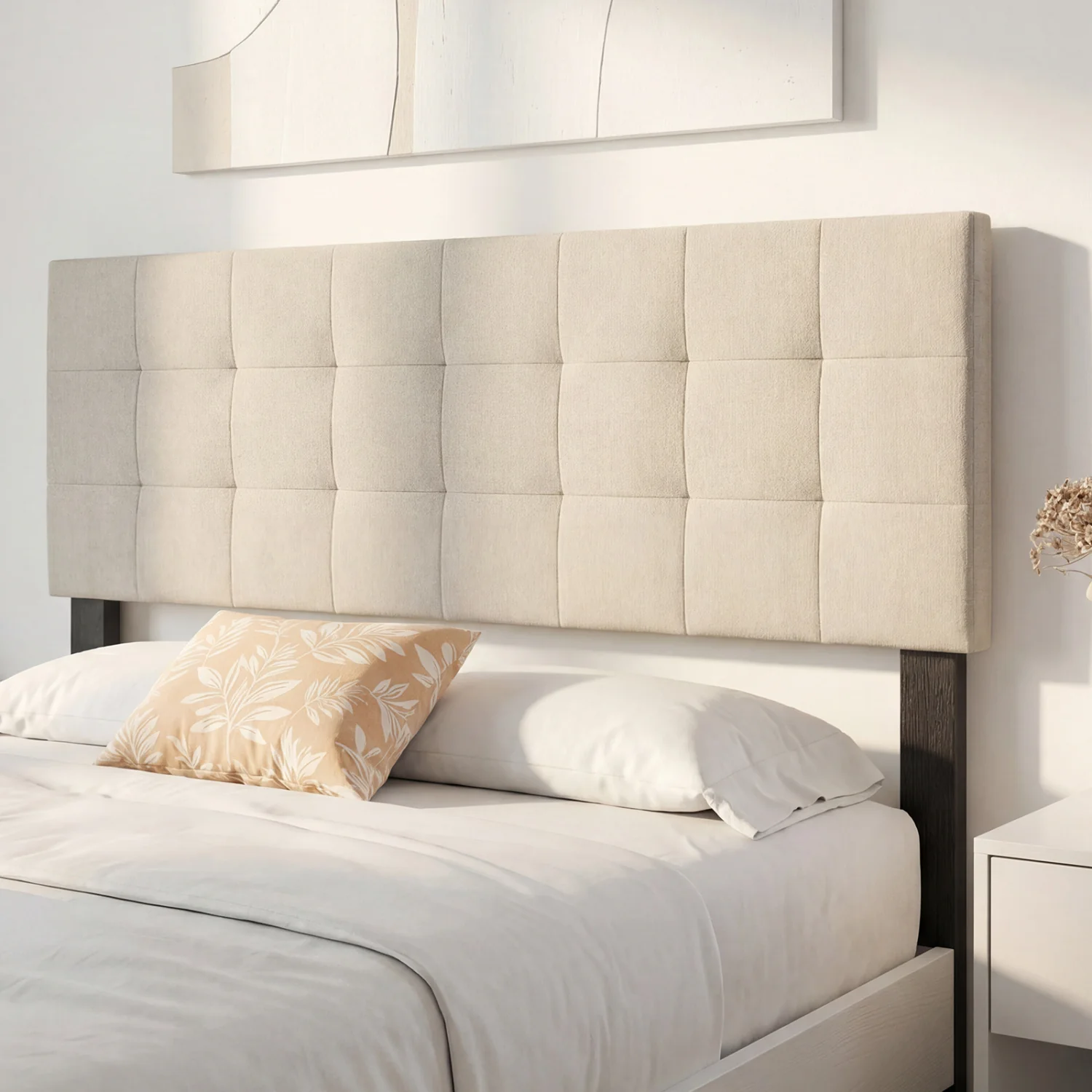 Quilted Grid Linen Headboard, Queen/Full, Beige - Image 6