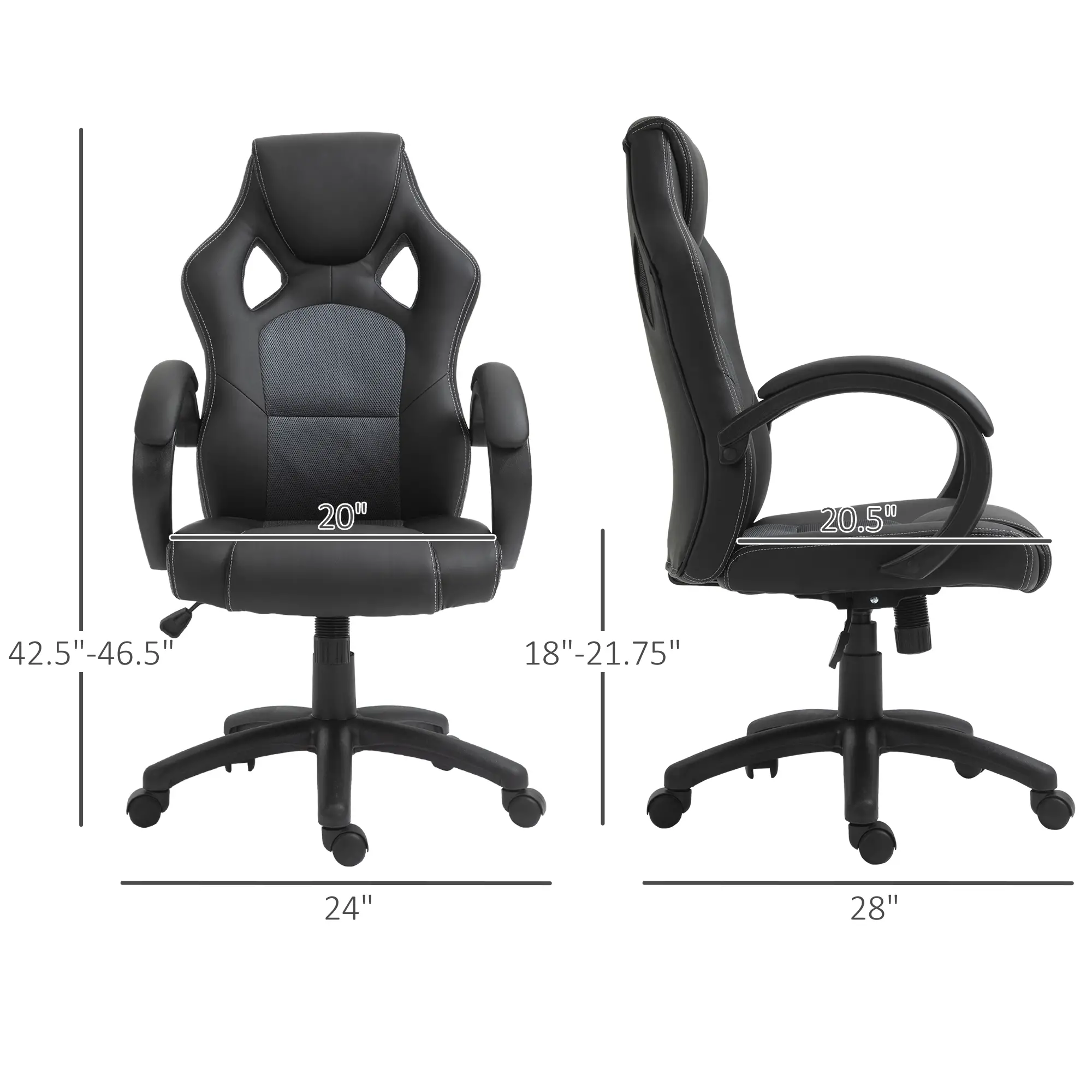 Racing Gaming Chair, Swivel Wheels, Padded Headrest, Tilt Function, Grey - Image 3