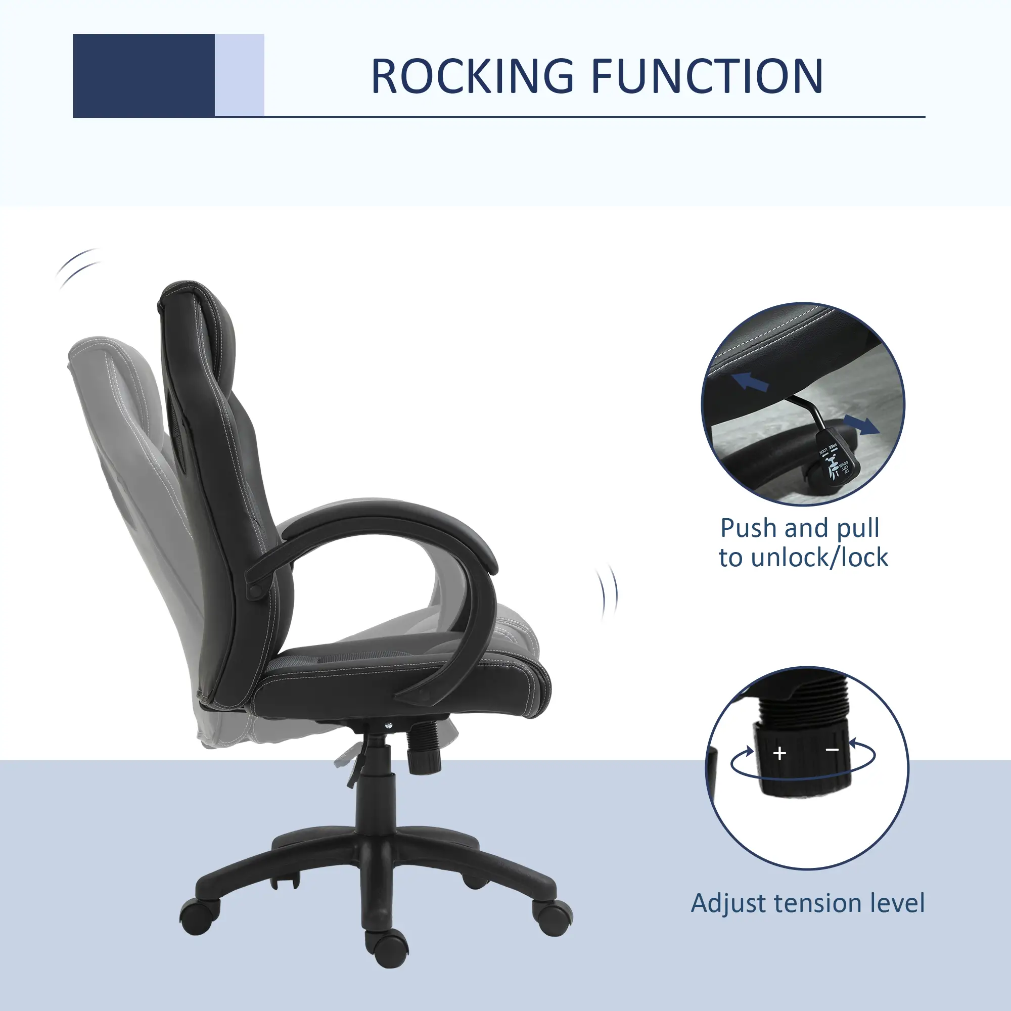 Racing Gaming Chair, Swivel Wheels, Padded Headrest, Tilt Function, Grey - Image 5