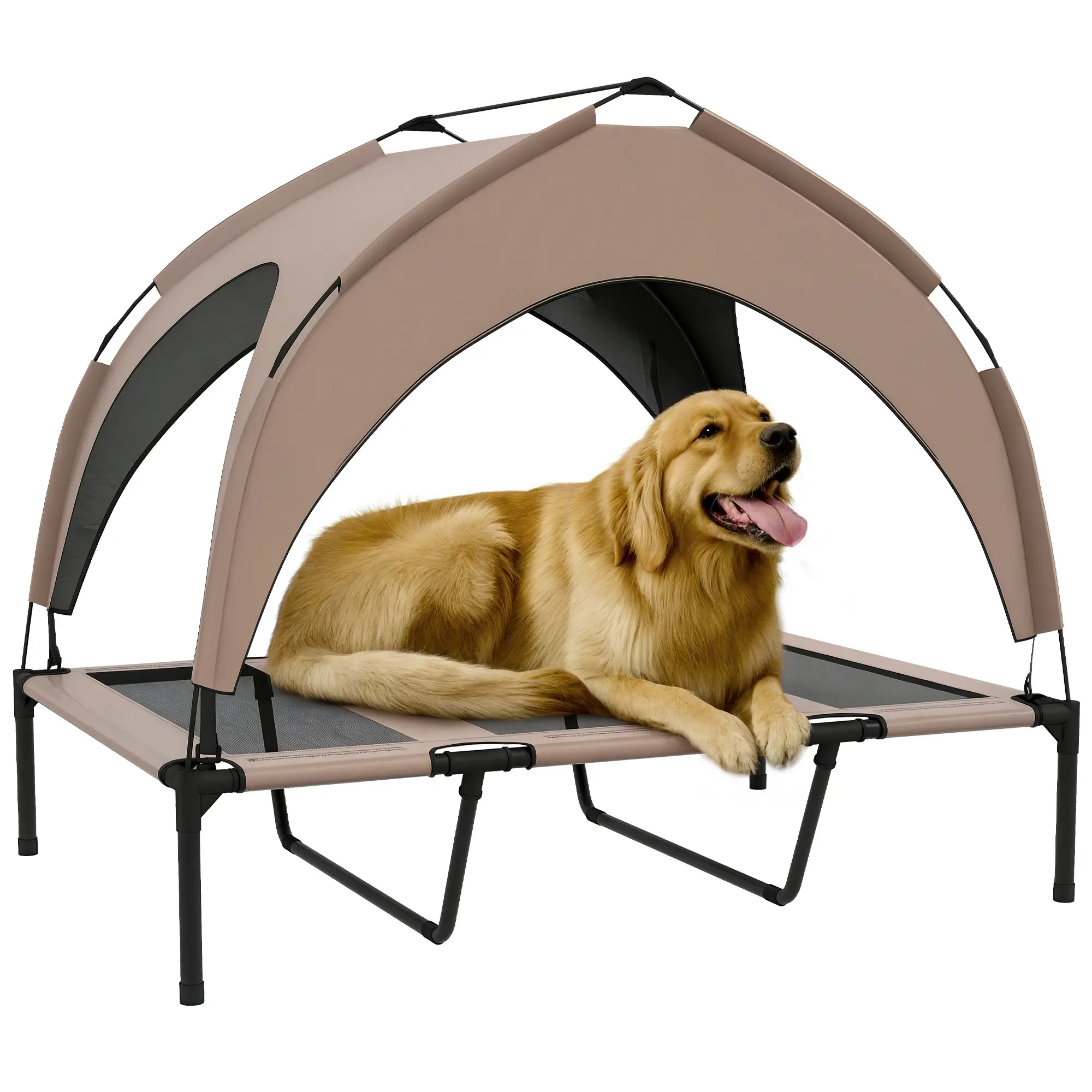 Raised Dog Bed, Cooling Cot with Canopy, Washable Mesh, Large, Coffee - Image 11