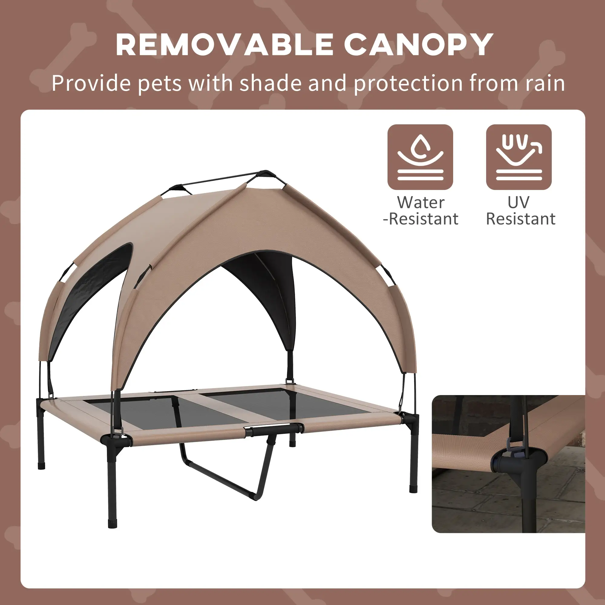 Raised Dog Bed, Cooling Cot with Canopy, Washable Mesh, Medium Large, Coffee - Image 5