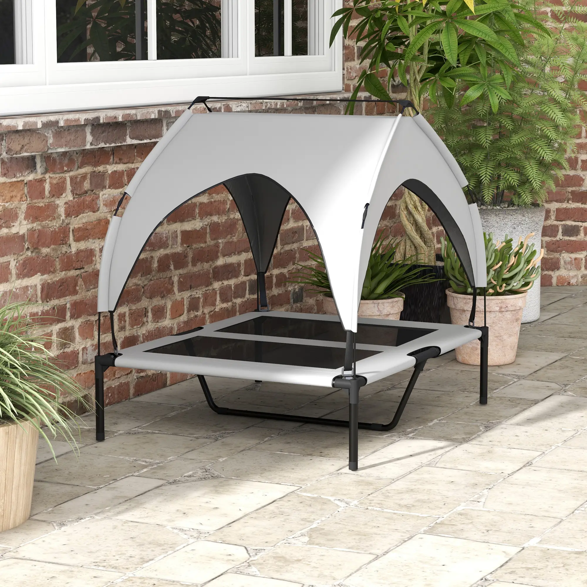 Raised Dog Bed, Cooling Cot with Canopy, Washable Mesh, Medium Large, Light Grey - Image 10