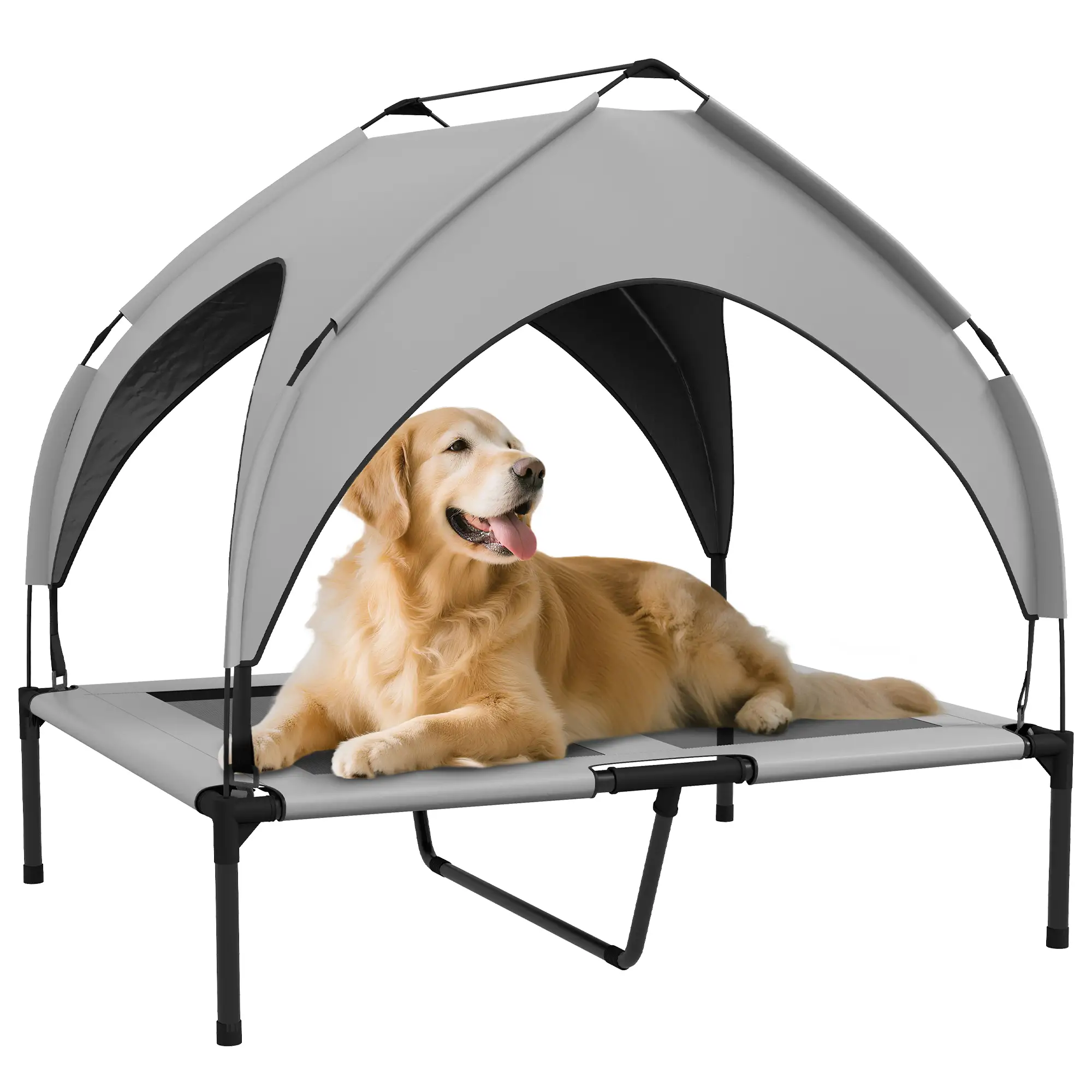 Raised Dog Bed, Cooling Cot with Canopy, Washable Mesh, Medium Large, Light Grey - Image 11