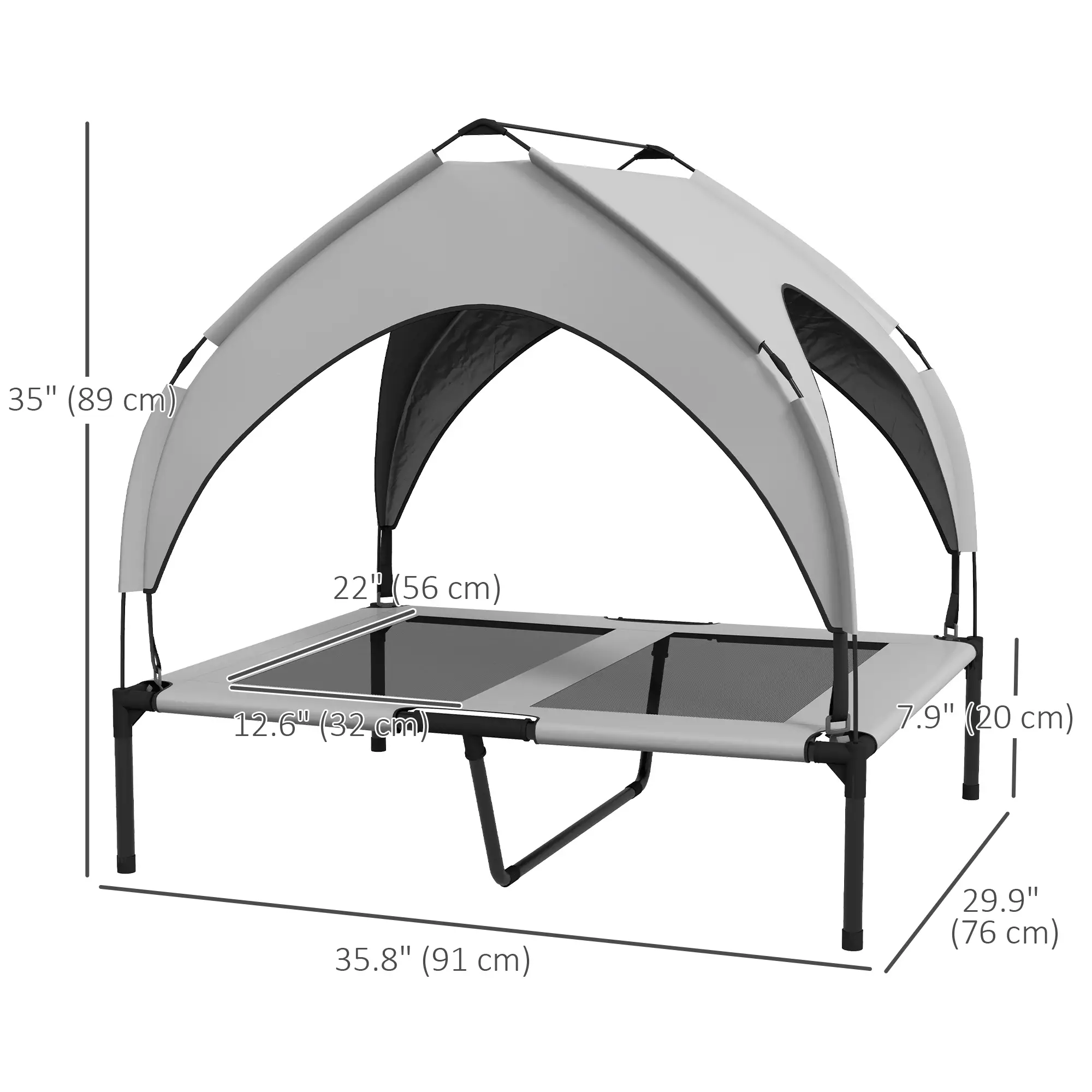 Raised Dog Bed, Cooling Cot with Canopy, Washable Mesh, Medium Large, Light Grey - Image 3