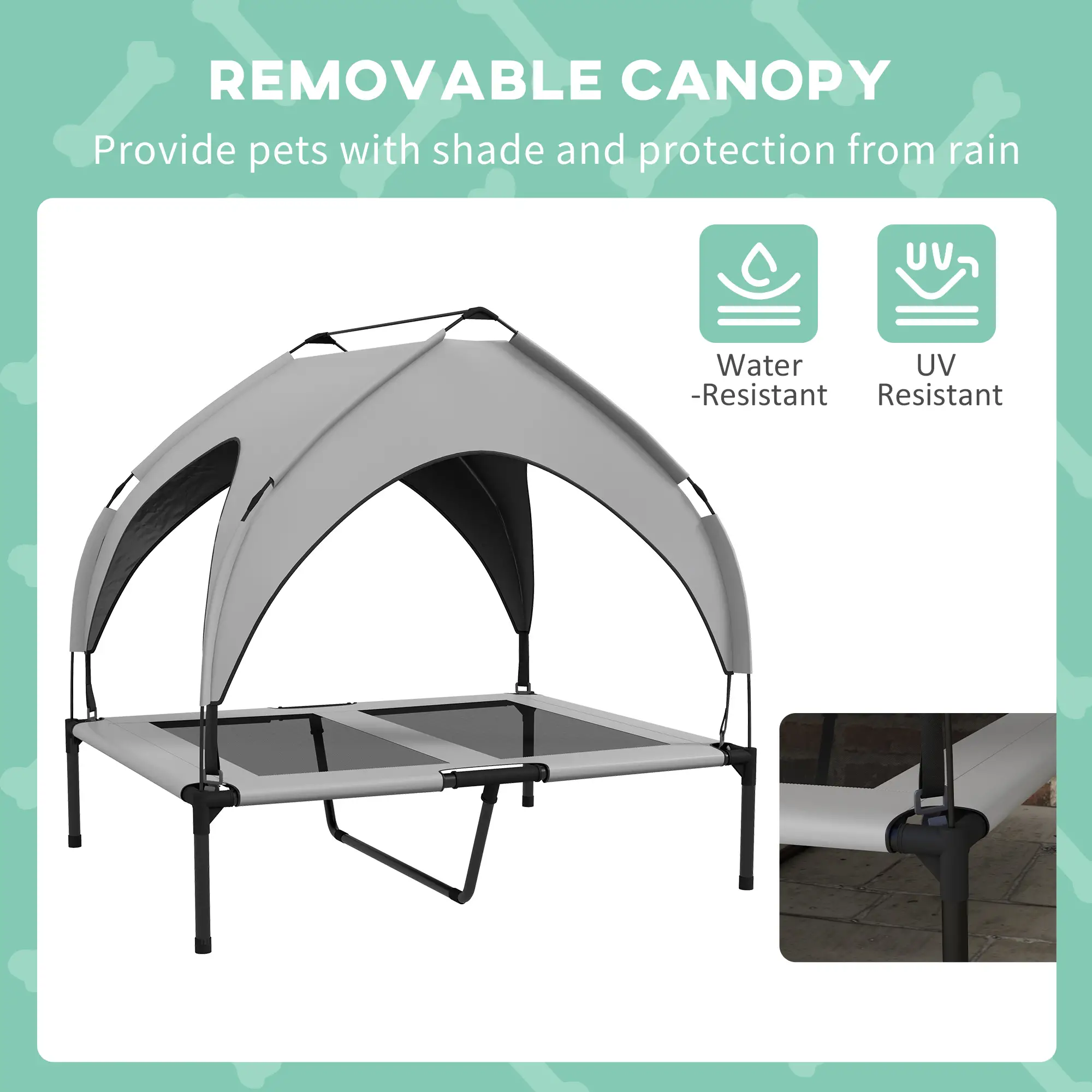 Raised Dog Bed, Cooling Cot with Canopy, Washable Mesh, Medium Large, Light Grey - Image 5
