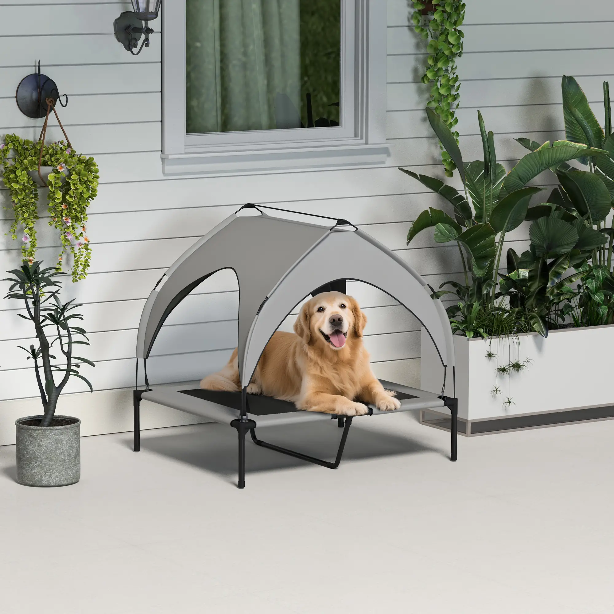 Raised Dog Bed, Cooling Cot with Canopy, Washable Mesh, Medium Large, Light Grey - Image 8
