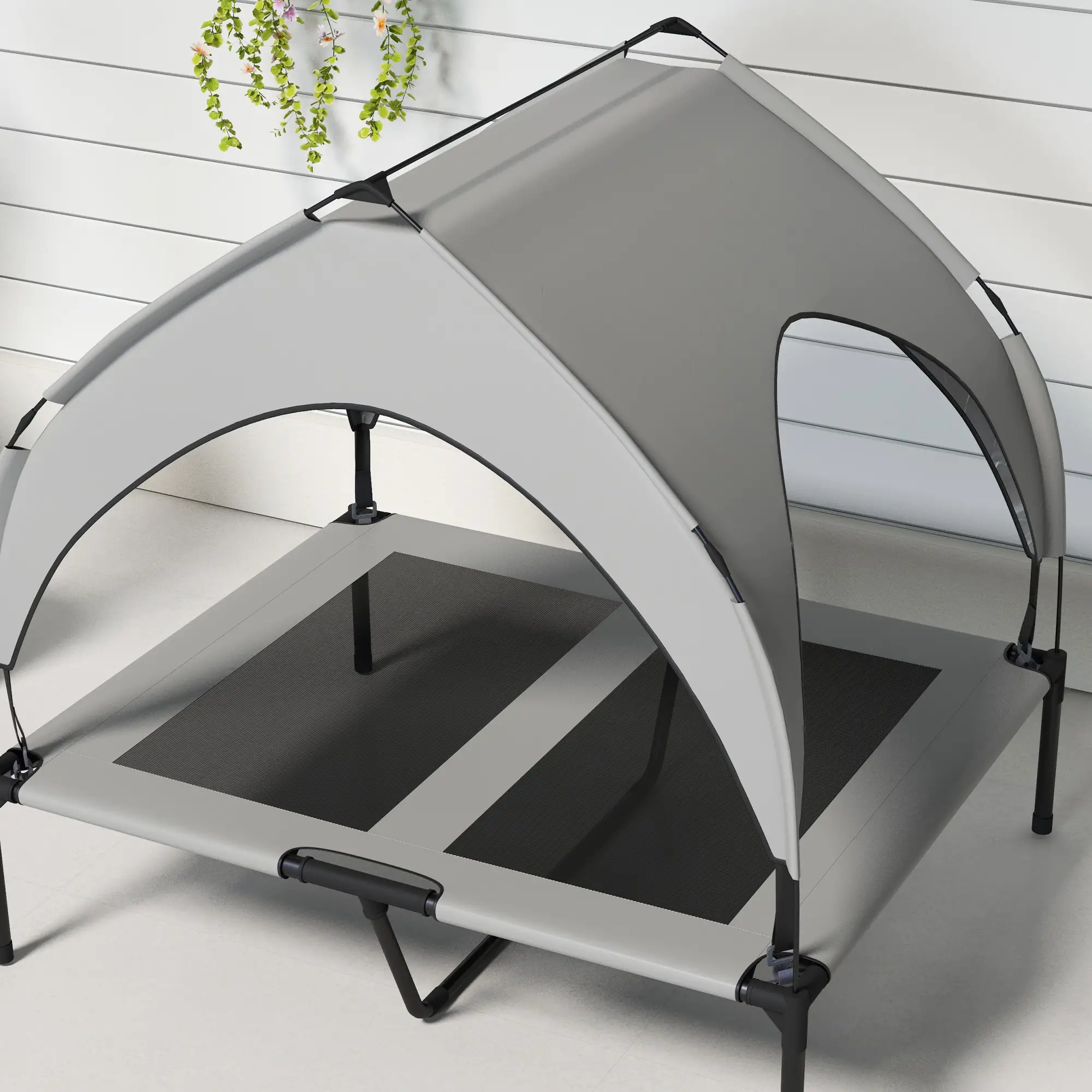Raised Dog Bed, Cooling Cot with Canopy, Washable Mesh, Medium Large, Light Grey - Image 9