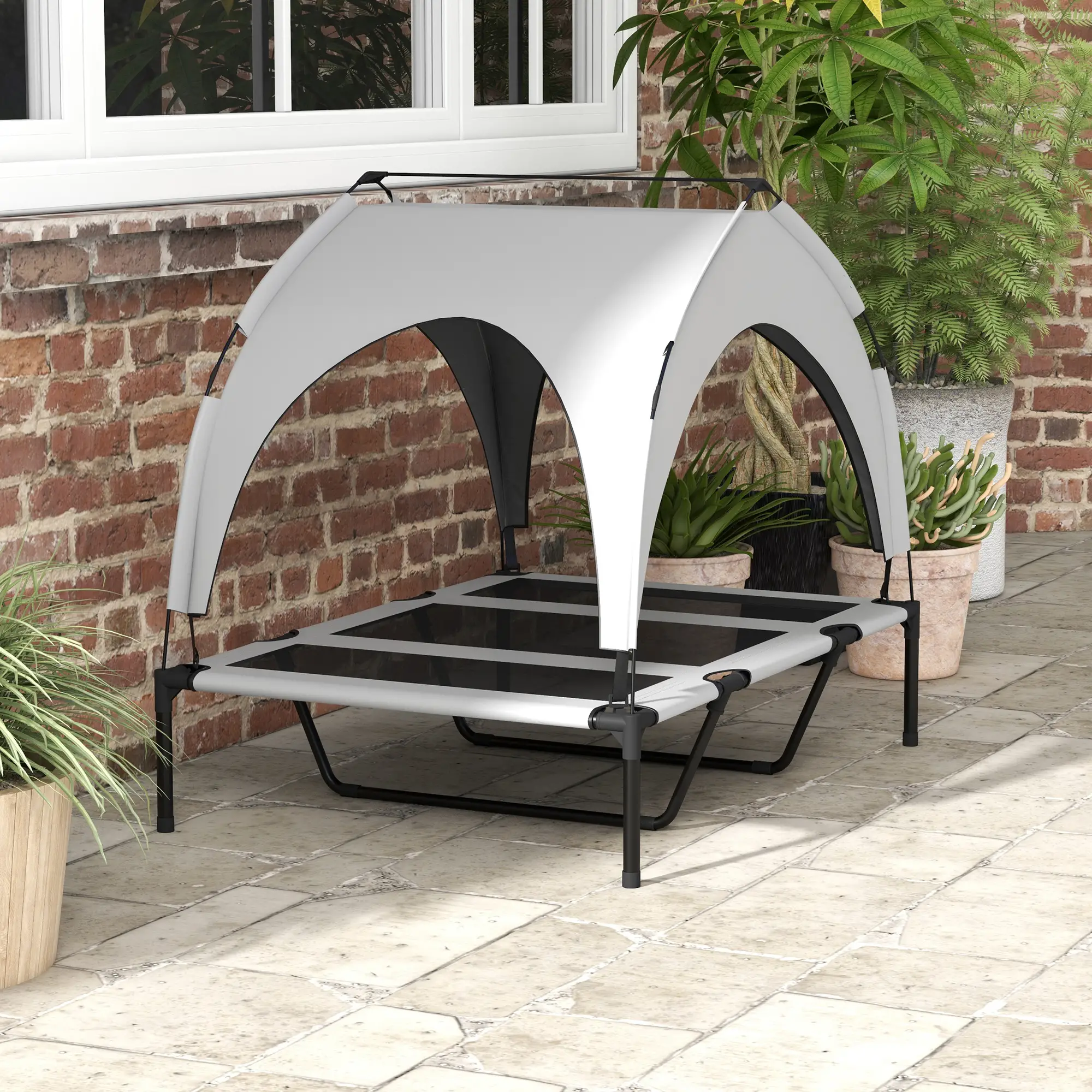 Raised Dog Bed With Canopy, Washable Mesh, Large, Light Grey - Image 10