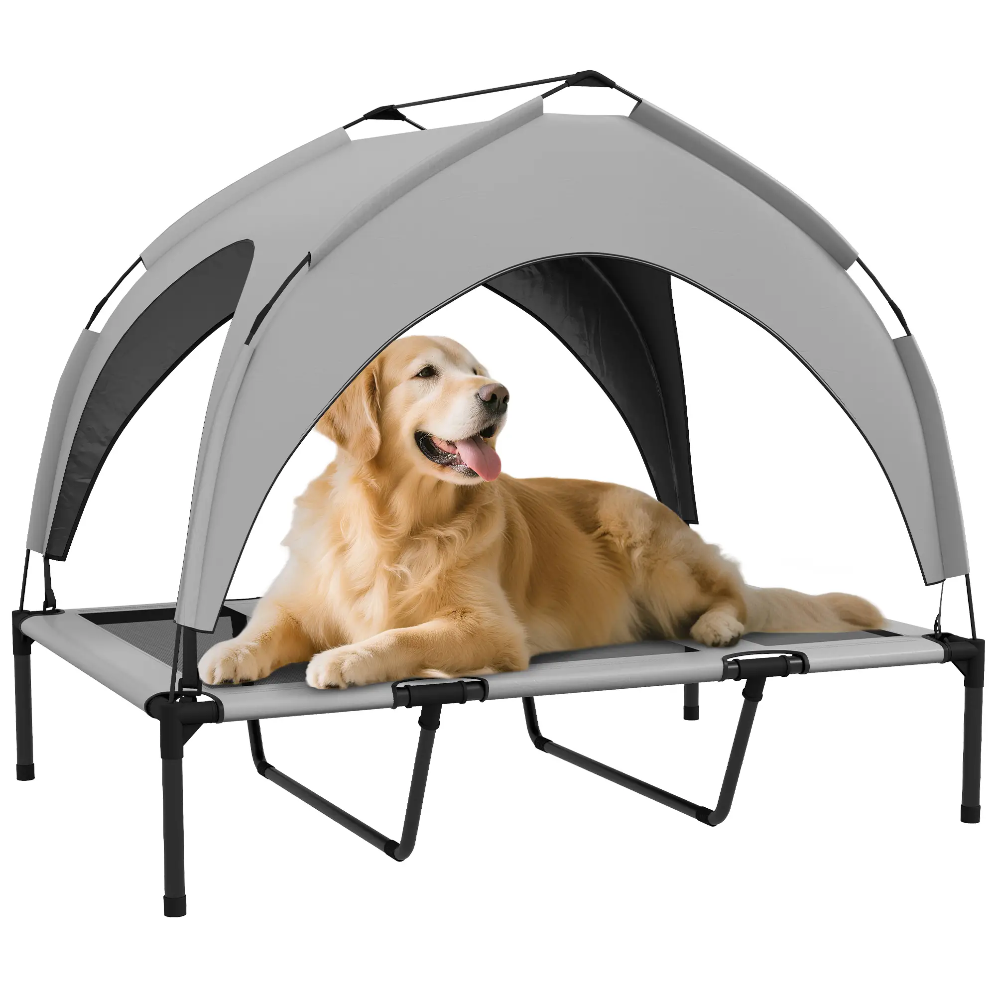 Raised Dog Bed With Canopy, Washable Mesh, Large, Light Grey - Image 11
