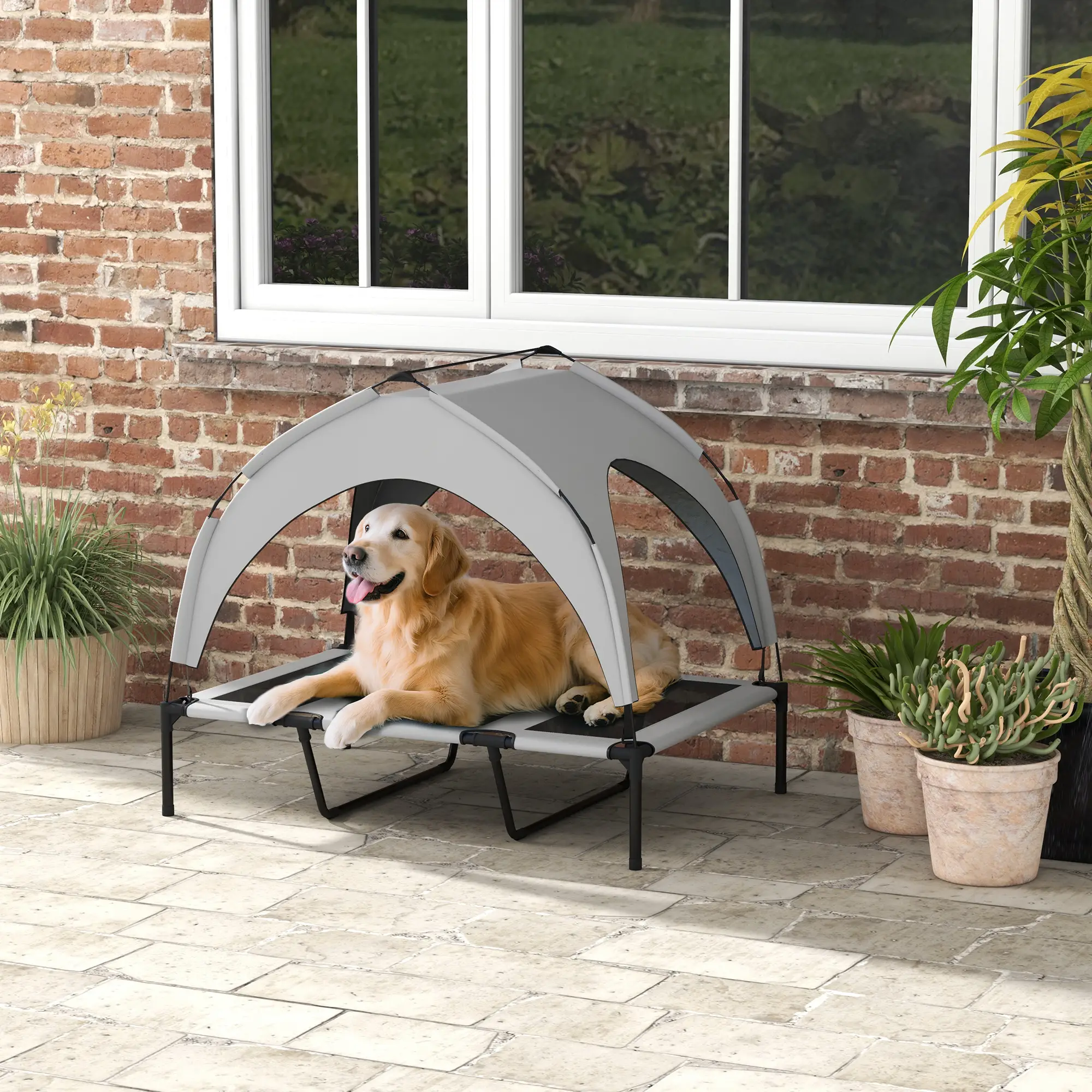 Raised Dog Bed With Canopy, Washable Mesh, Large, Light Grey - Image 2