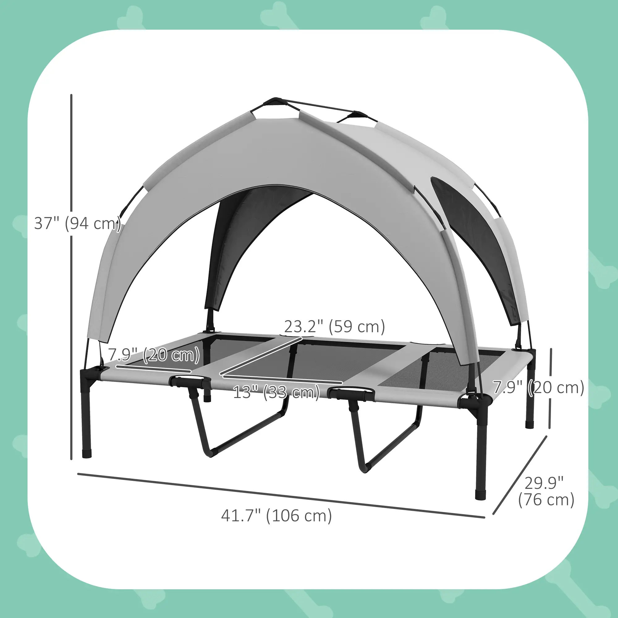 Raised Dog Bed With Canopy, Washable Mesh, Large, Light Grey - Image 3