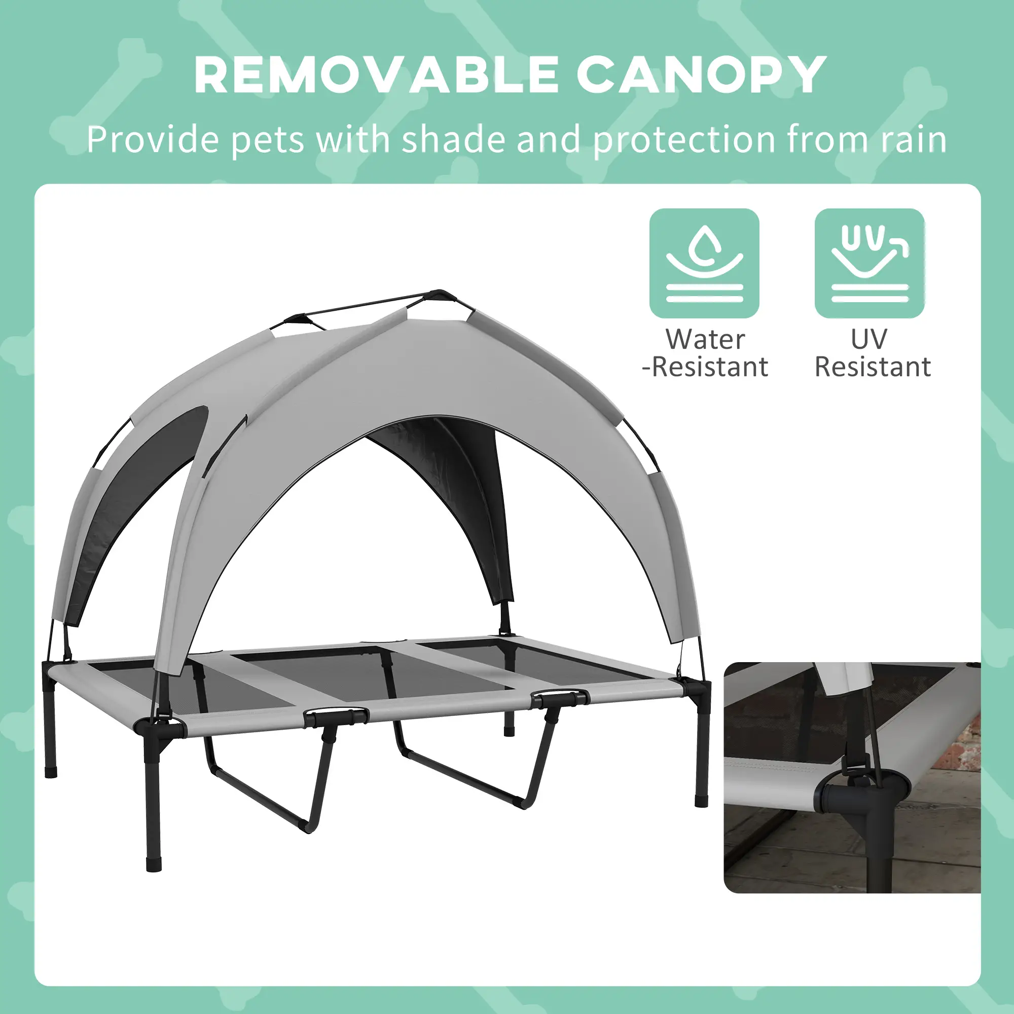 Raised Dog Bed With Canopy, Washable Mesh, Large, Light Grey - Image 5