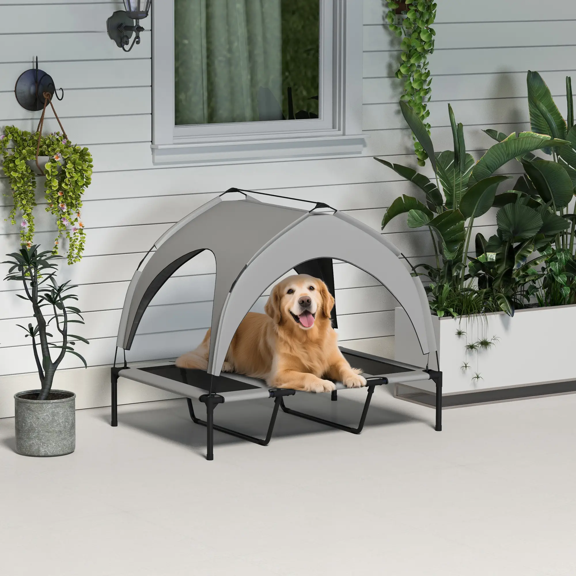 Raised Dog Bed With Canopy, Washable Mesh, Large, Light Grey - Image 8