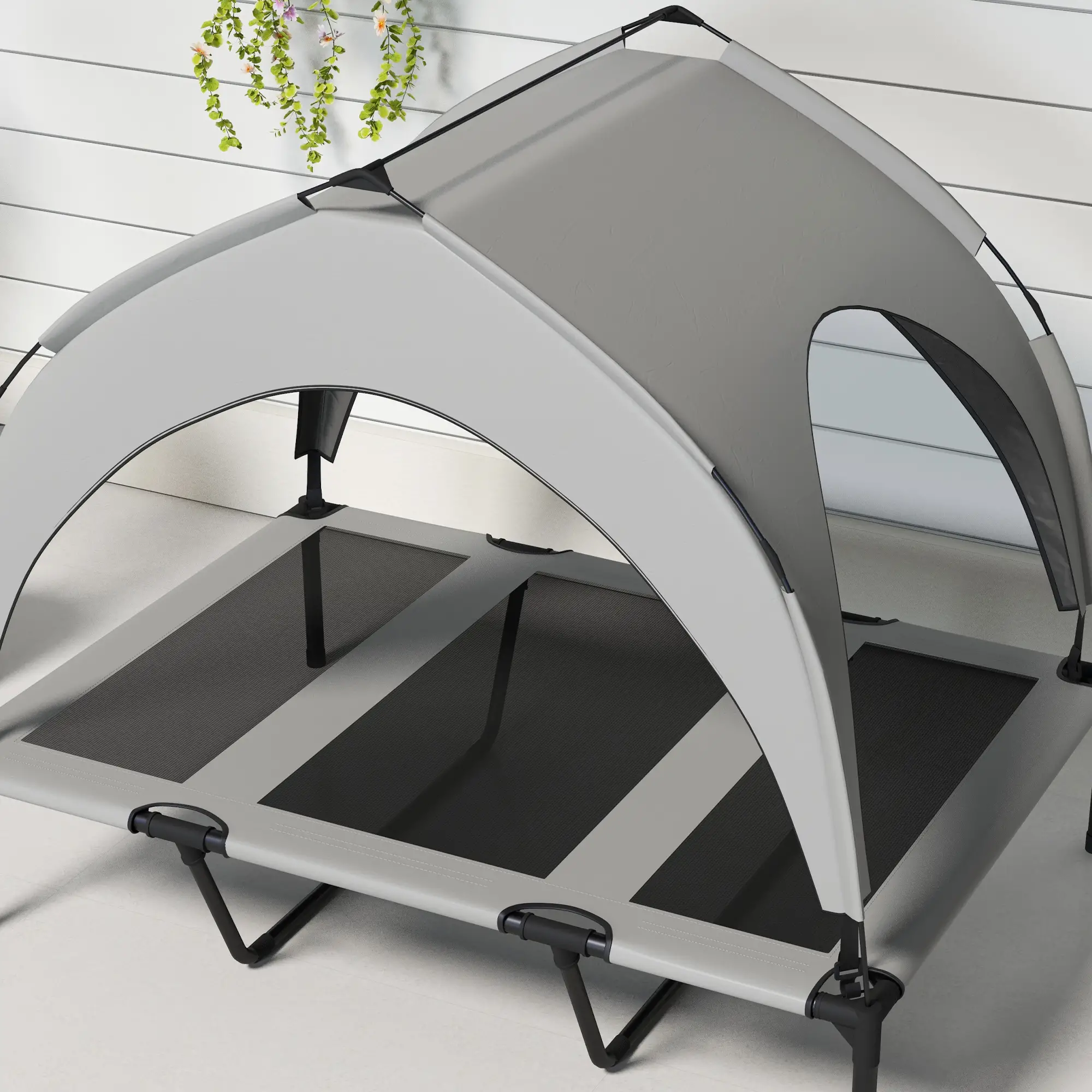Raised Dog Bed With Canopy, Washable Mesh, Large, Light Grey - Image 9
