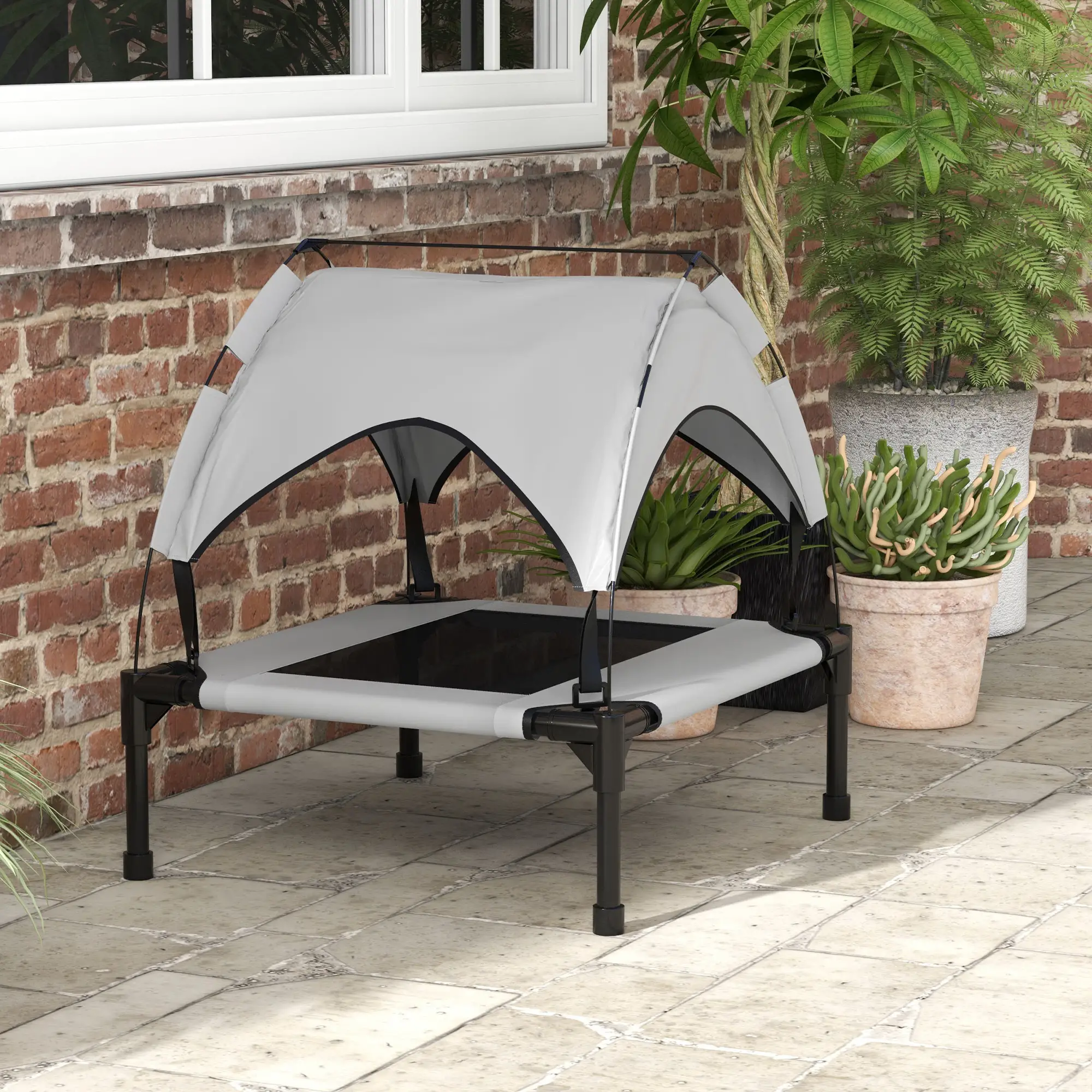 Raised Dog Bed With Canopy, Washable Mesh, Small Medium, Light Grey - Image 10