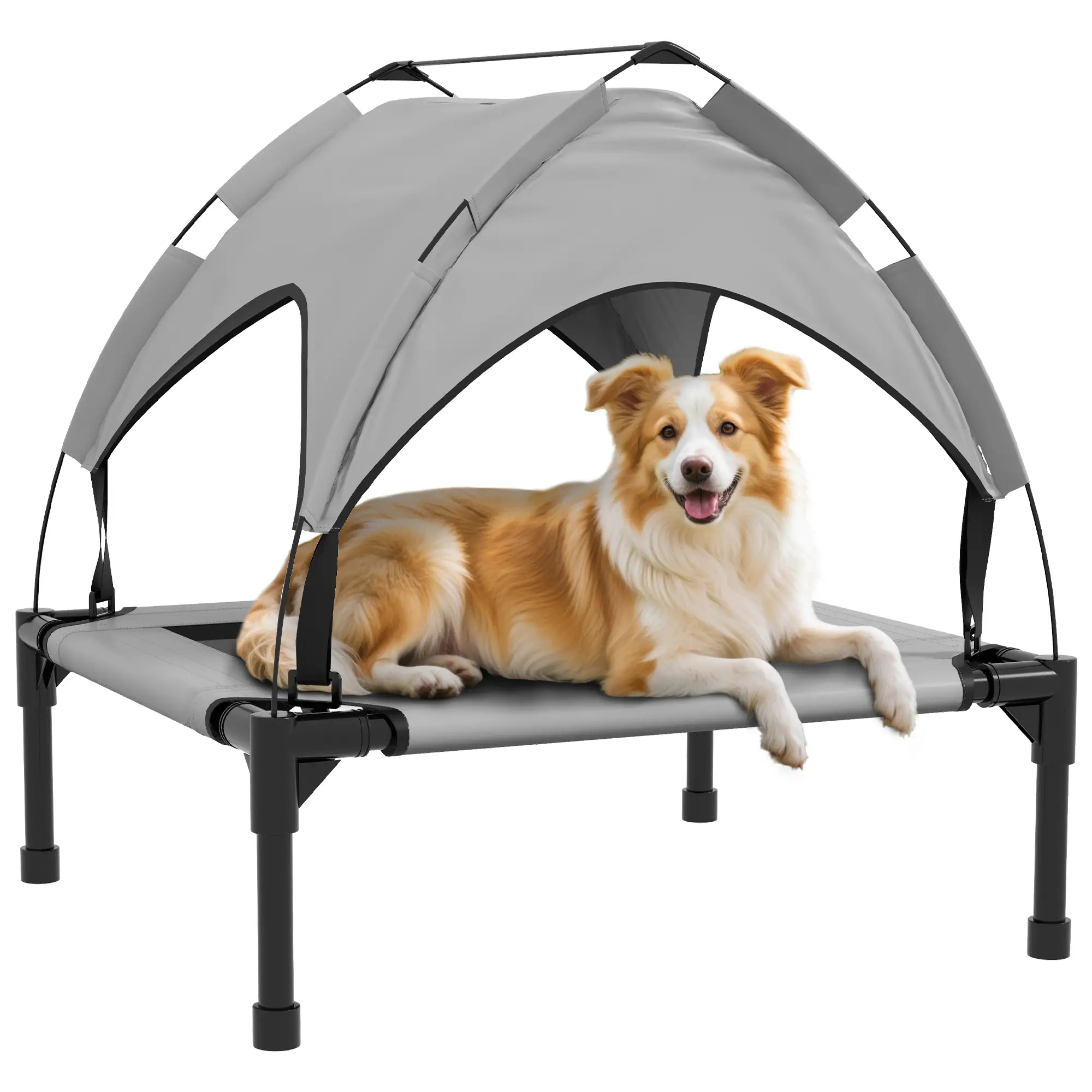 Raised Dog Bed With Canopy, Washable Mesh, Small Medium, Light Grey - Image 11