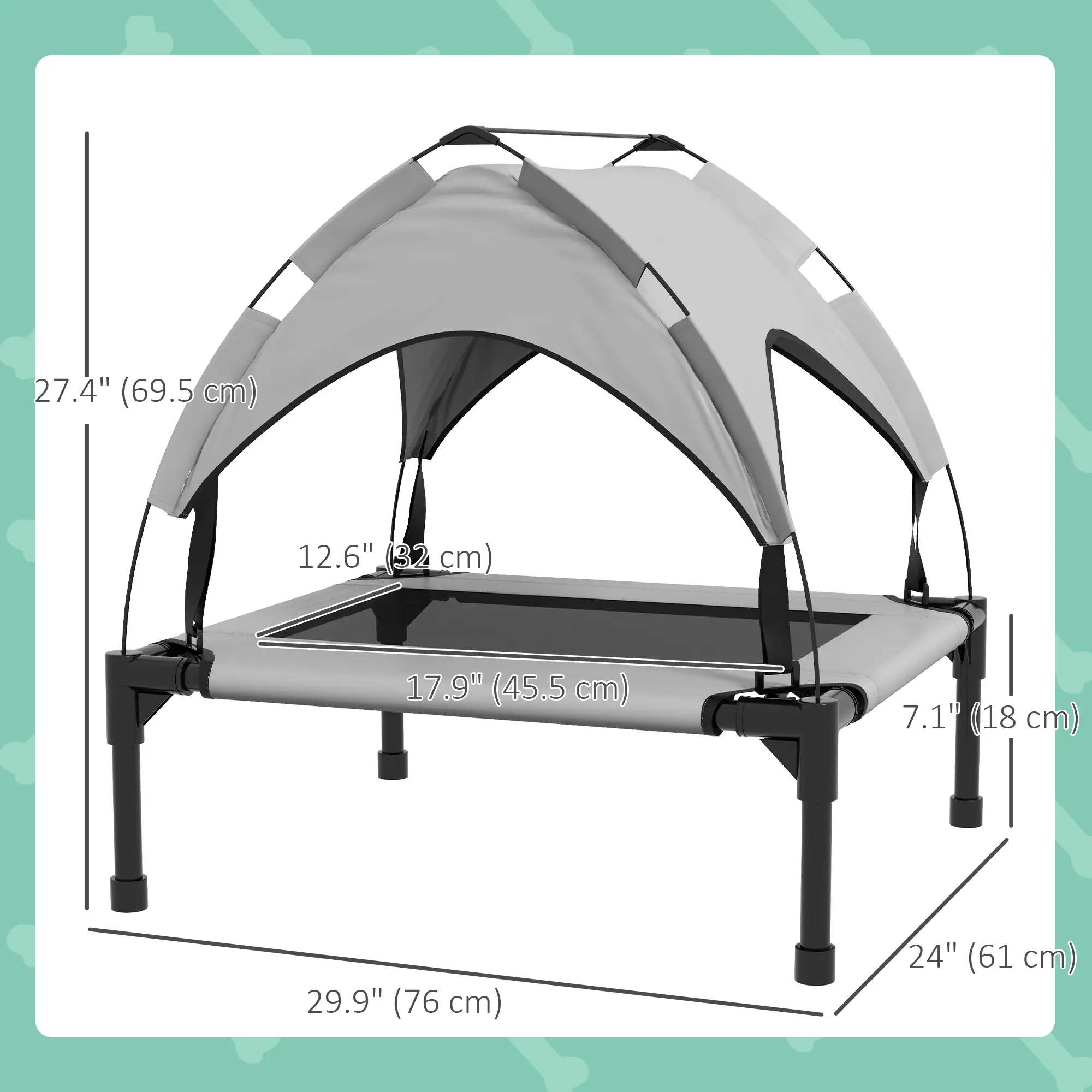 Raised Dog Bed With Canopy, Washable Mesh, Small Medium, Light Grey - Image 3