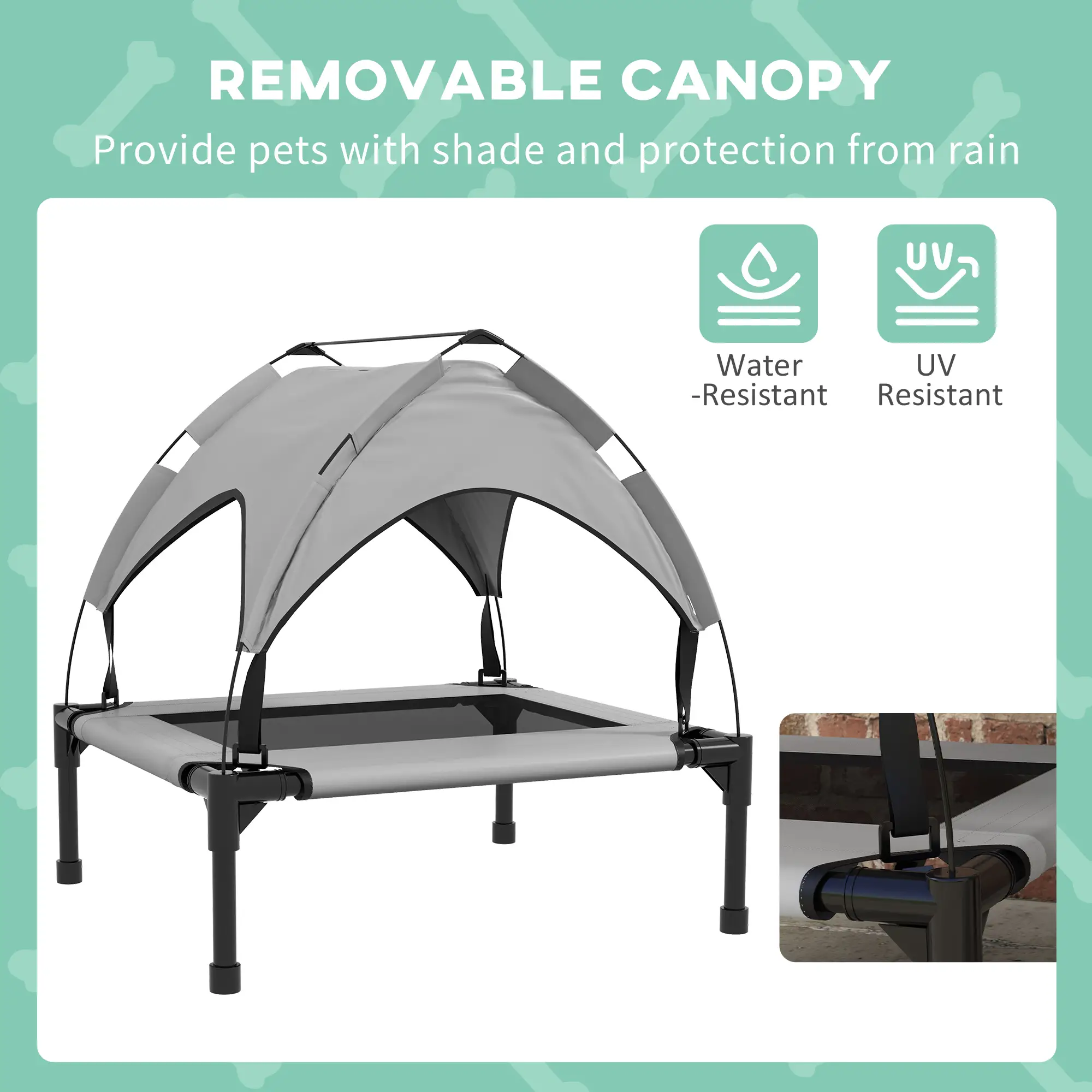 Raised Dog Bed With Canopy, Washable Mesh, Small Medium, Light Grey - Image 5