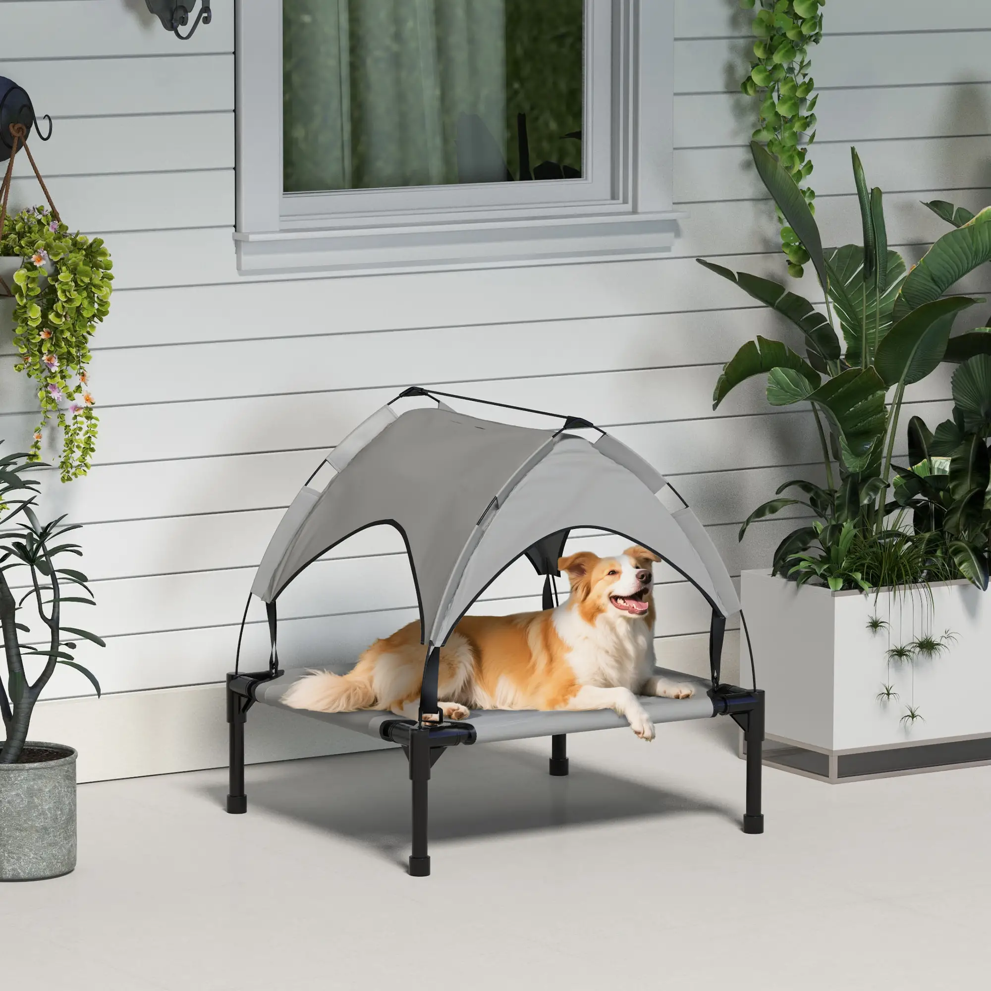 Raised Dog Bed With Canopy, Washable Mesh, Small Medium, Light Grey - Image 8