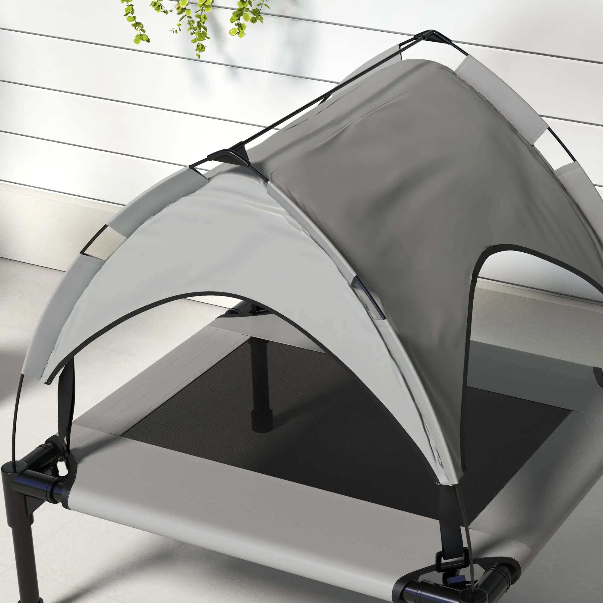 Raised Dog Bed With Canopy, Washable Mesh, Small Medium, Light Grey - Image 9