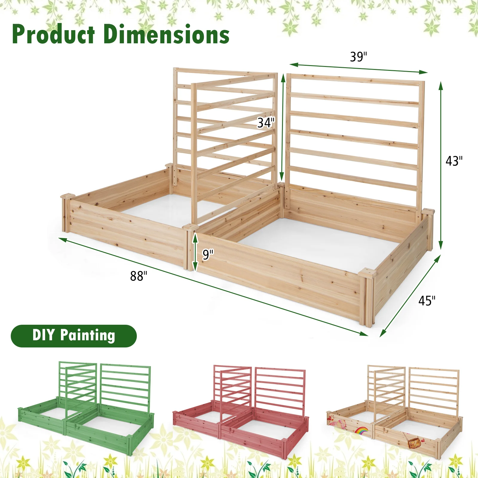 Raised Garden Bed, 2 Planter Boxes, 3 Trellis, Natural - Image 6