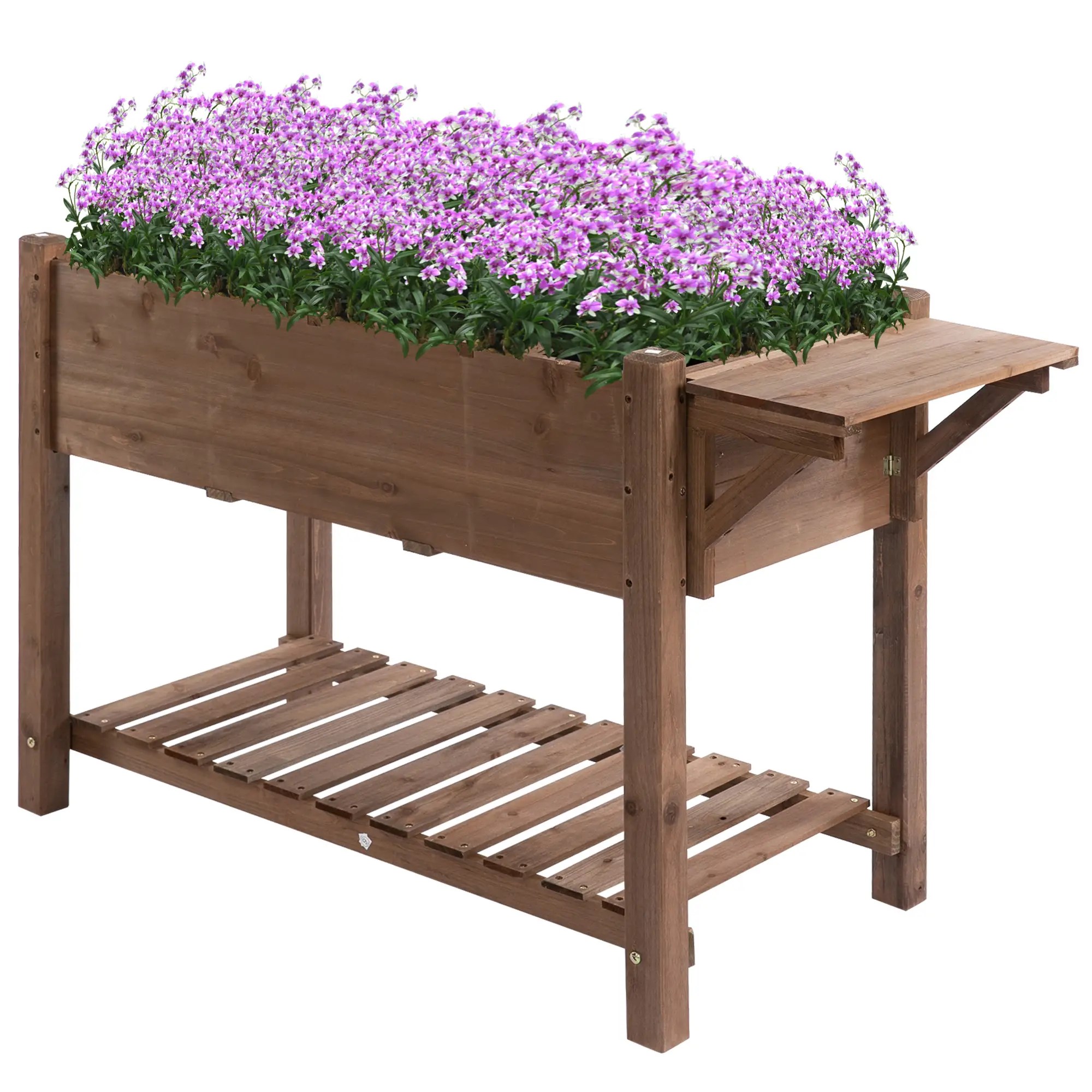 Raised Garden Bed, 8 Grids with Storage Shelf, Elevated Planter Box, Brown - Image 12