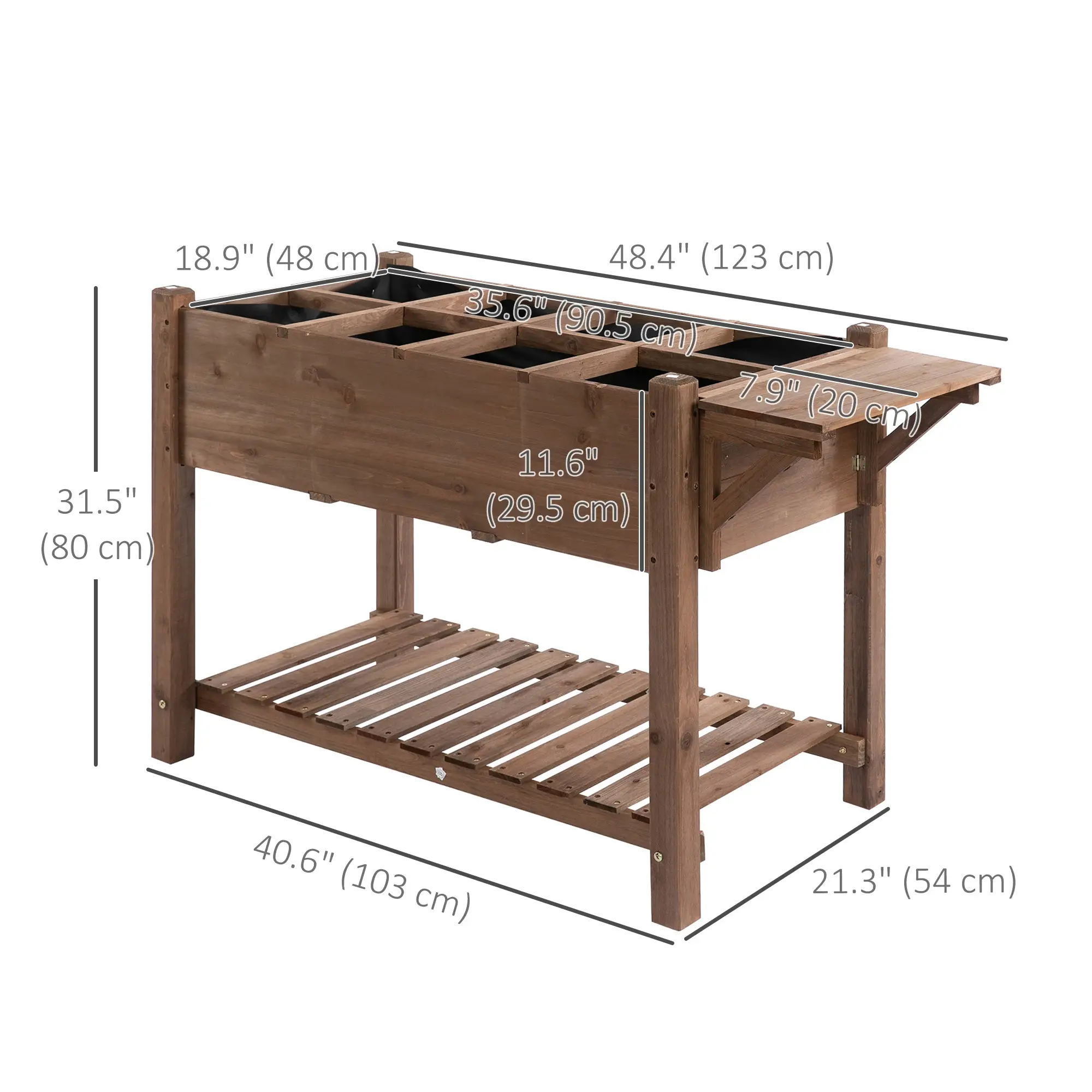 Raised Garden Bed, 8 Grids with Storage Shelf, Elevated Planter Box, Brown - Image 3