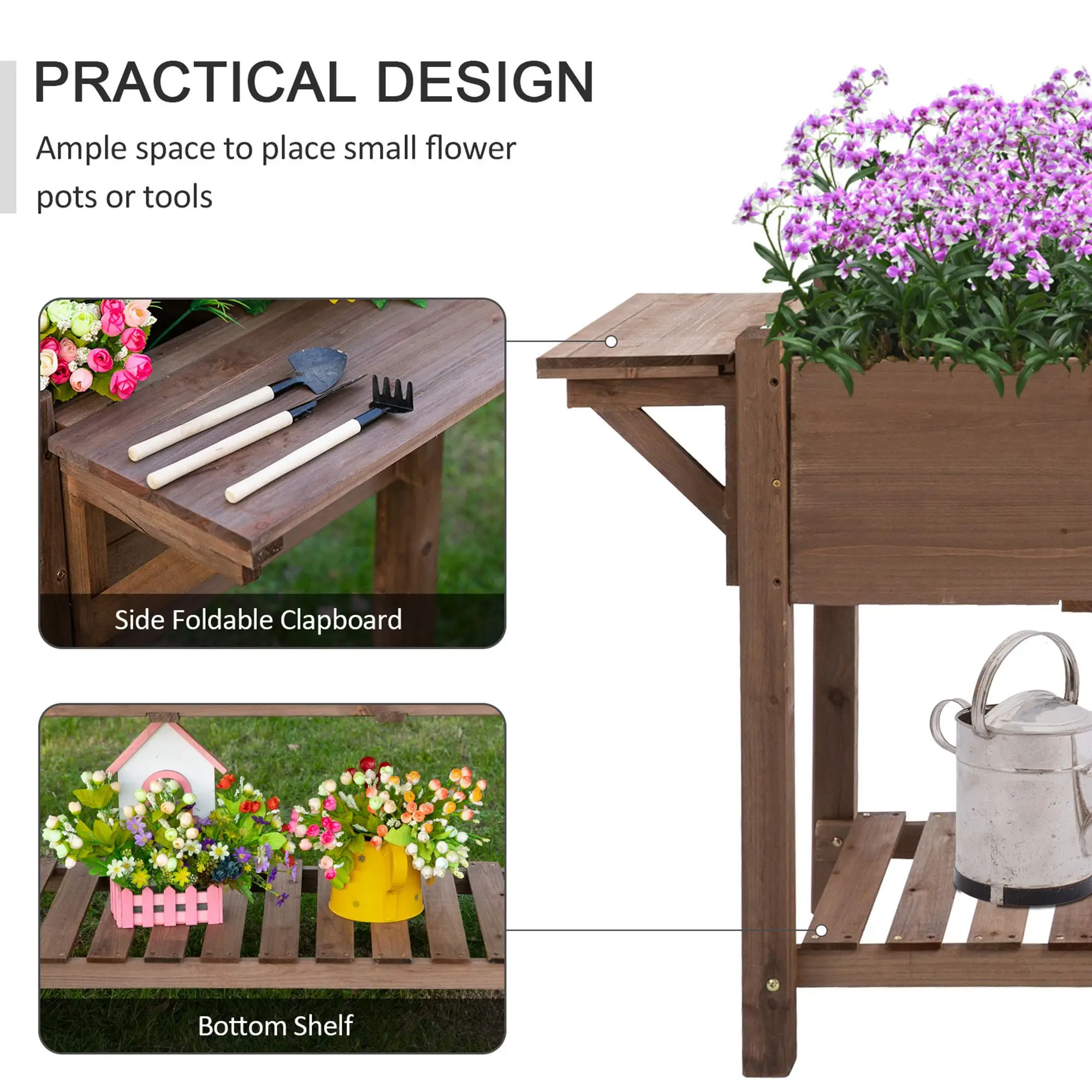 Raised Garden Bed, 8 Grids with Storage Shelf, Elevated Planter Box, Brown - Image 5