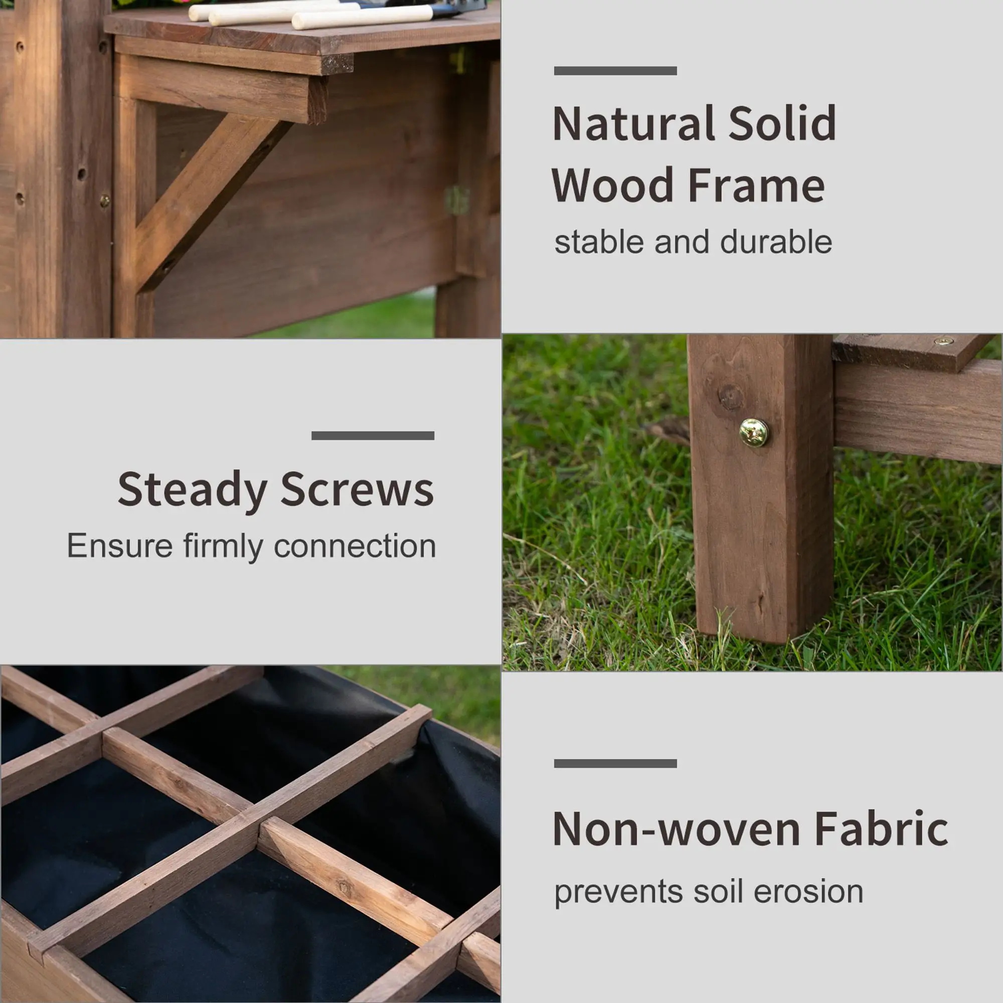 Raised Garden Bed, 8 Grids with Storage Shelf, Elevated Planter Box, Brown - Image 6