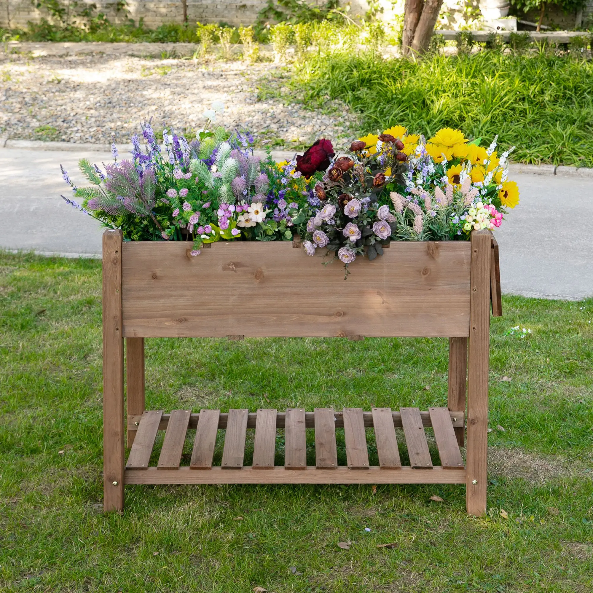 Raised Garden Bed, 8 Grids with Storage Shelf, Elevated Planter Box, Brown - Image 7
