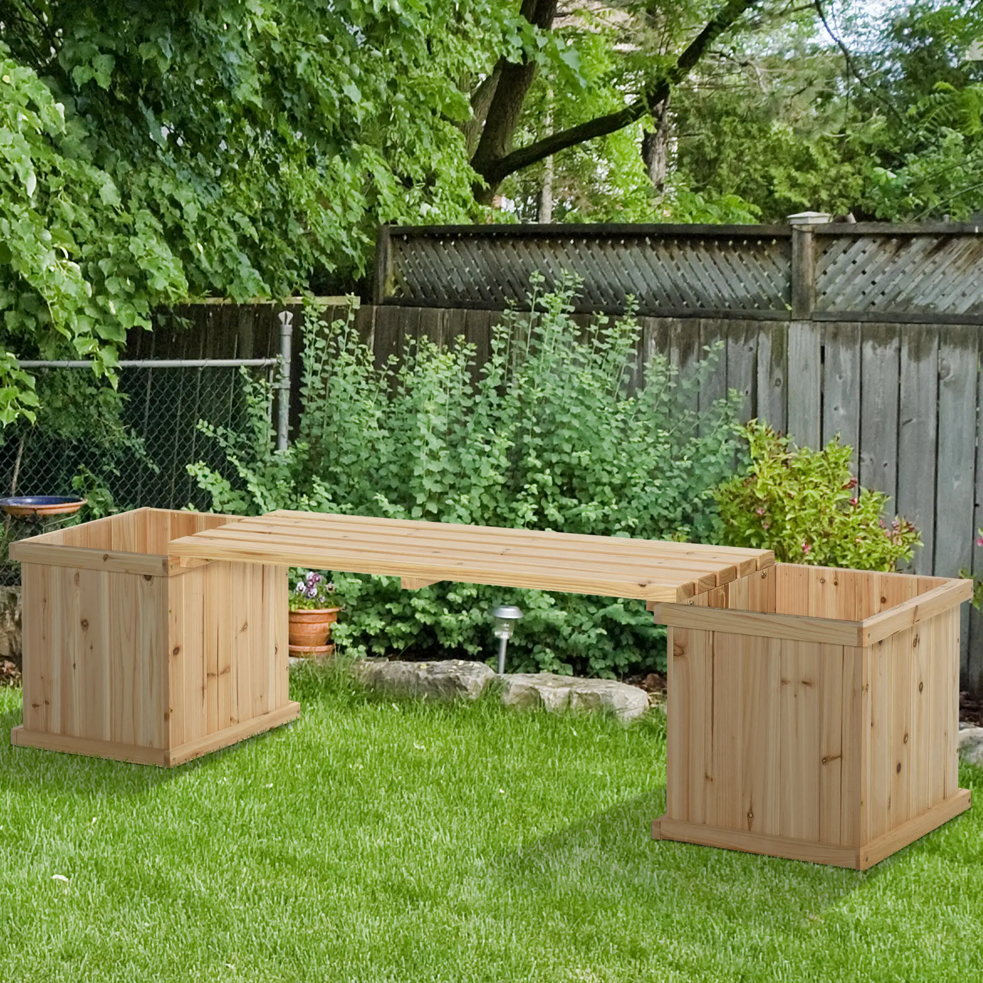 Raised Garden Bed Bench Planter, 69.25" x 15" x 15.75", Natural - Image 2