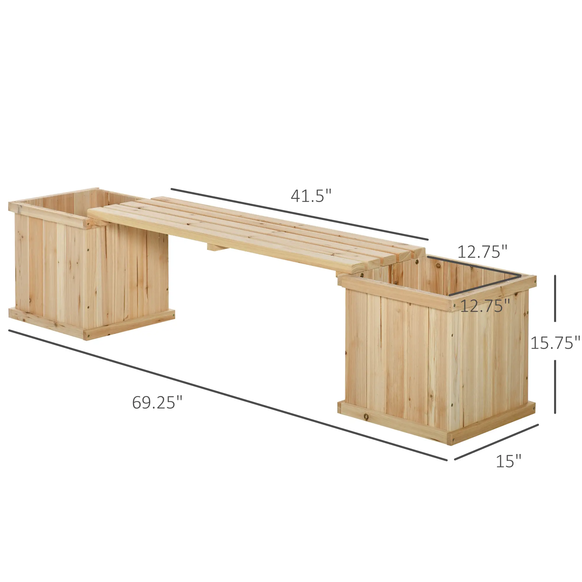 Raised Garden Bed Bench Planter, 69.25" x 15" x 15.75", Natural - Image 3