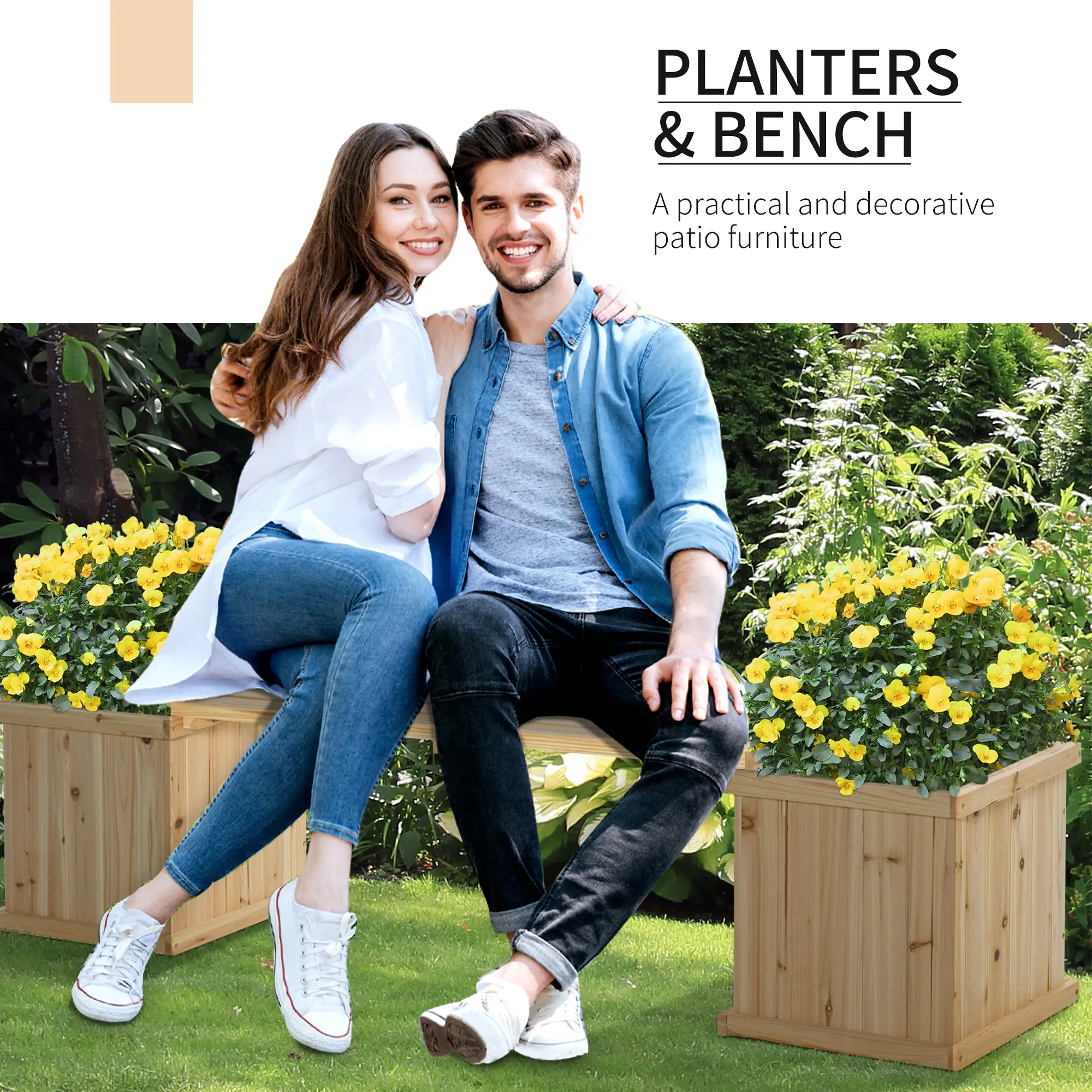 Raised Garden Bed Bench Planter, 69.25" x 15" x 15.75", Natural - Image 4
