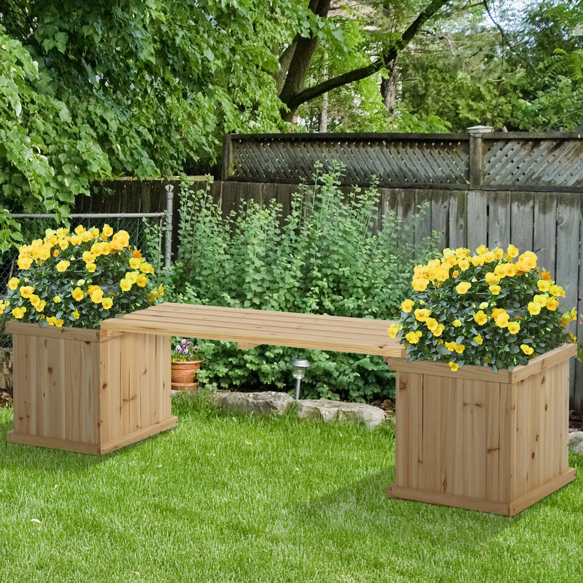 Raised Garden Bed Bench Planter, 69.25" x 15" x 15.75", Natural - Image 8