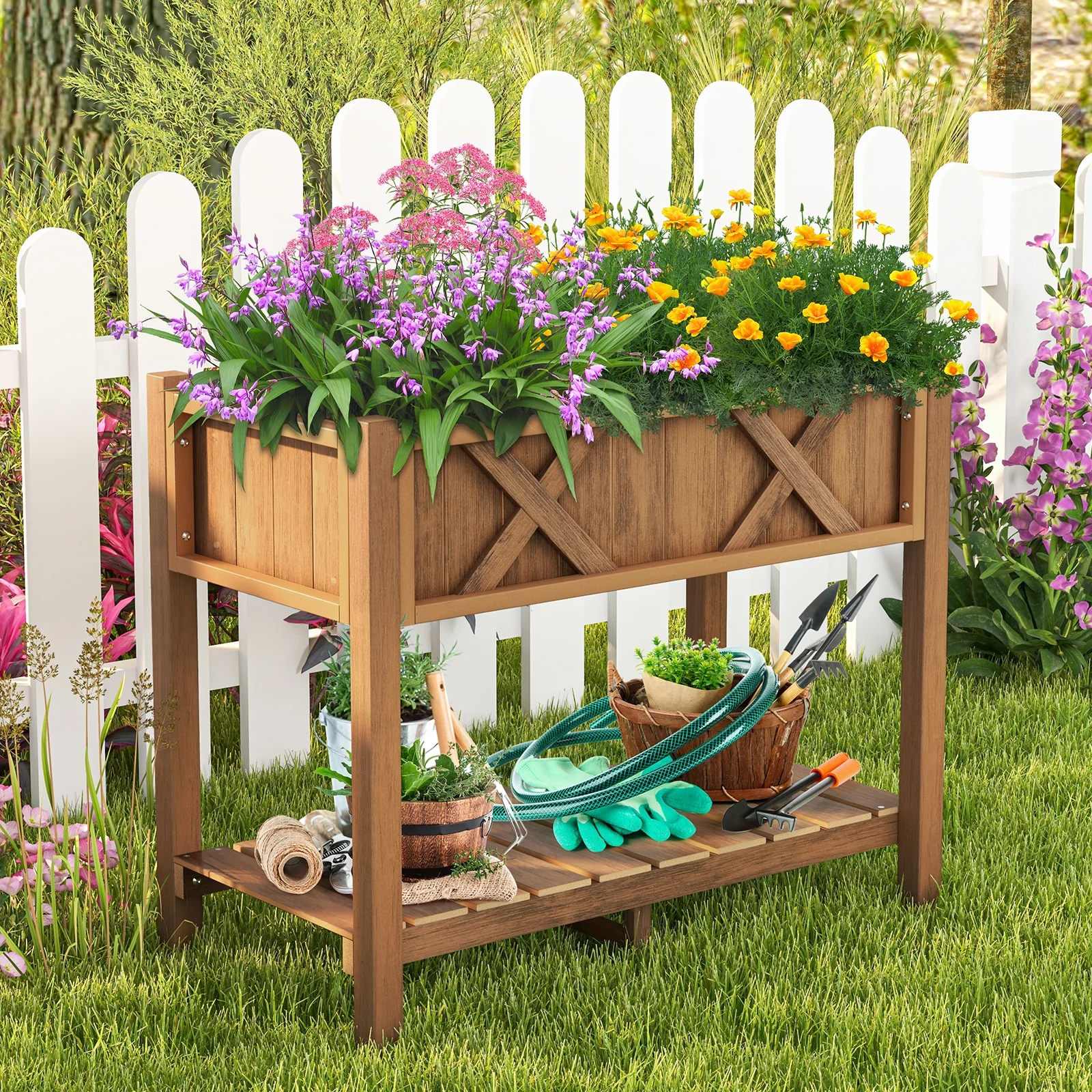 Raised Garden Bed, Elevated Planter Box, Poly Wood, Coffee - Image 2