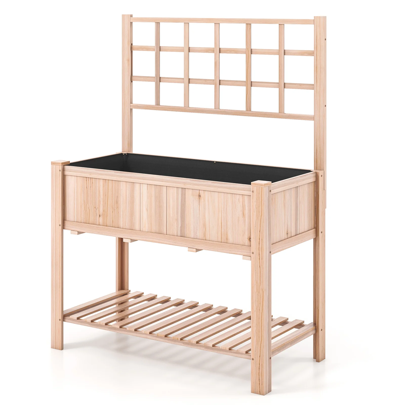 Raised Garden Bed, Elevated Wooden Planter Box With Trellis, Natural - Image 5