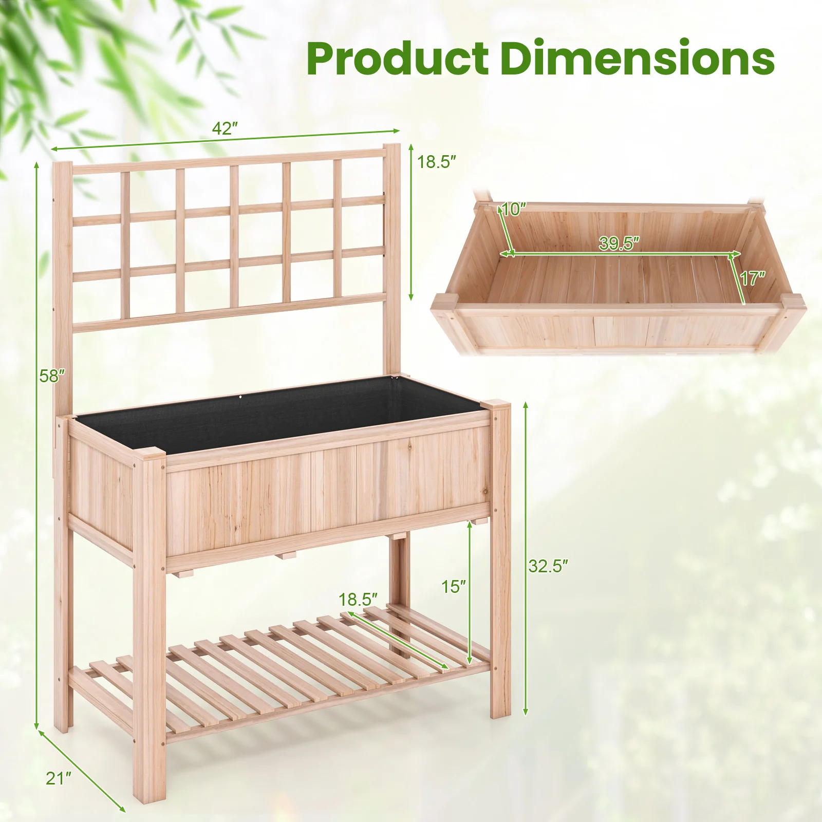 Raised Garden Bed, Elevated Wooden Planter Box With Trellis, Natural - Image 6